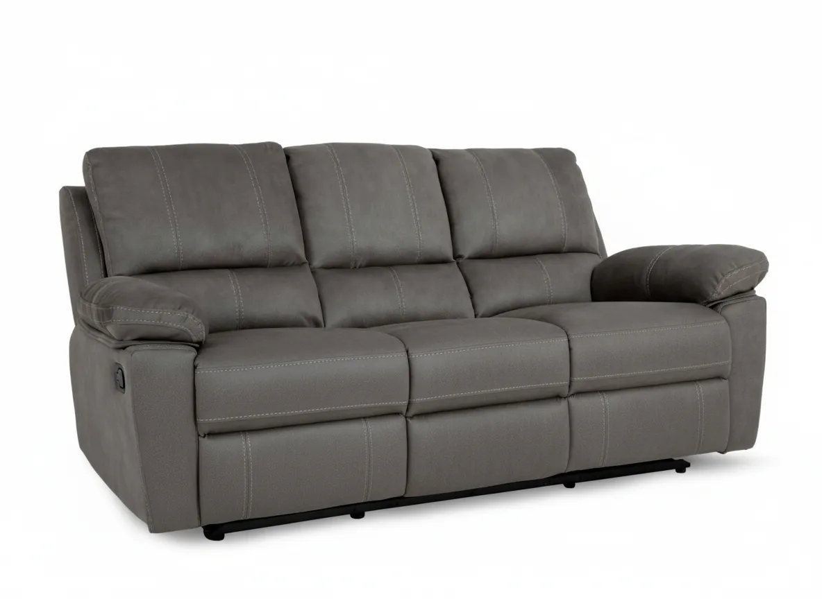 3 Seater Sultry Grey Fabric Reclining Sofa - Michigan