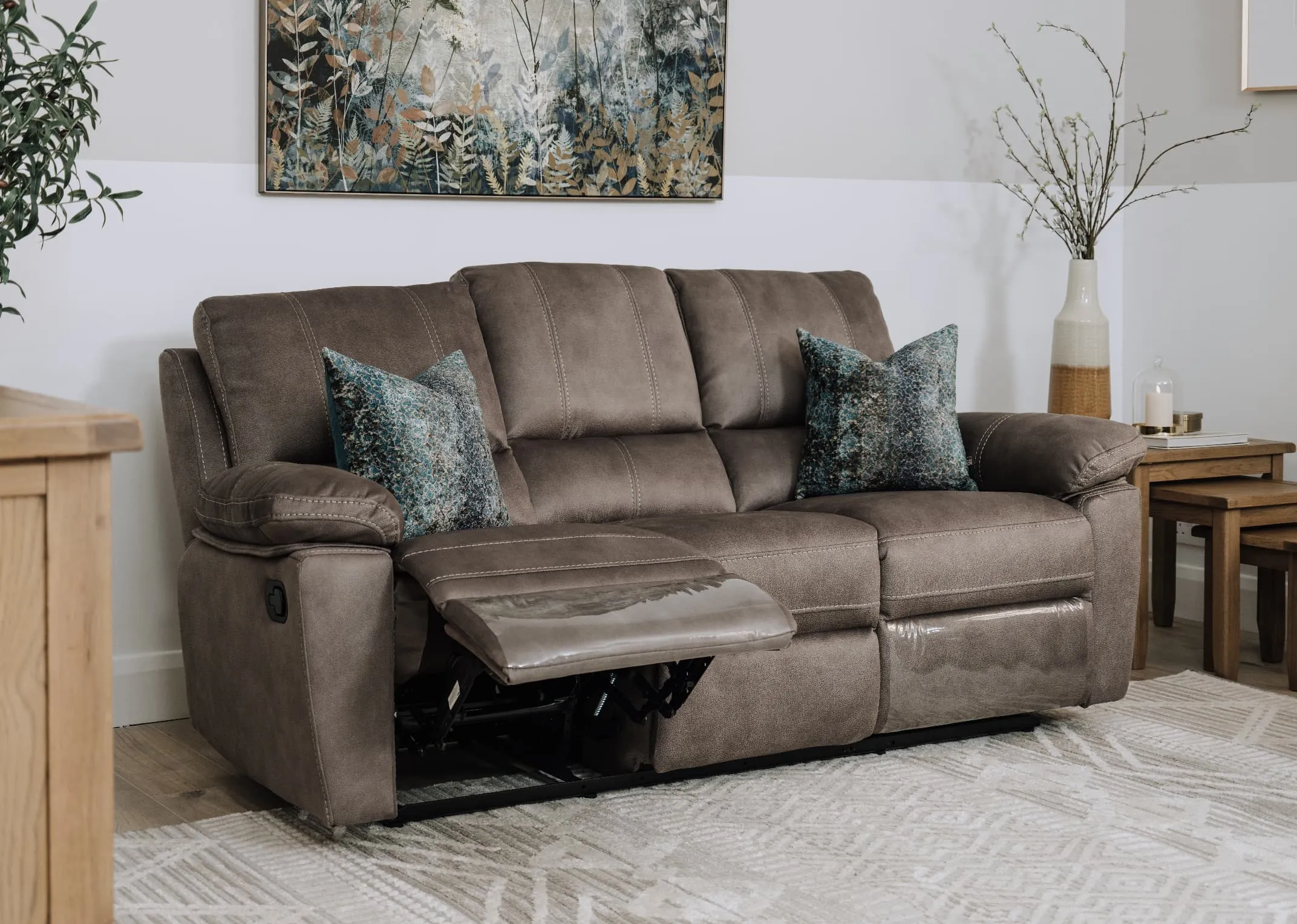 3 Seater Sultry Grey Fabric Reclining Sofa - Michigan