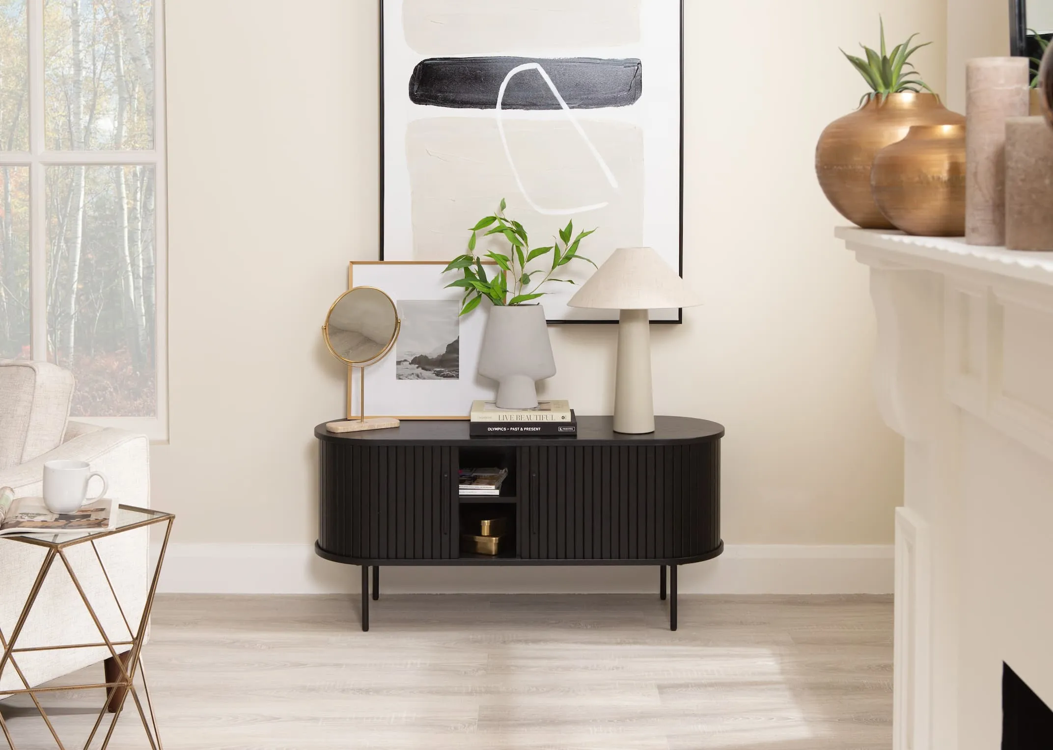 2 Door Black Oak Tambour TV Unit - Nola
