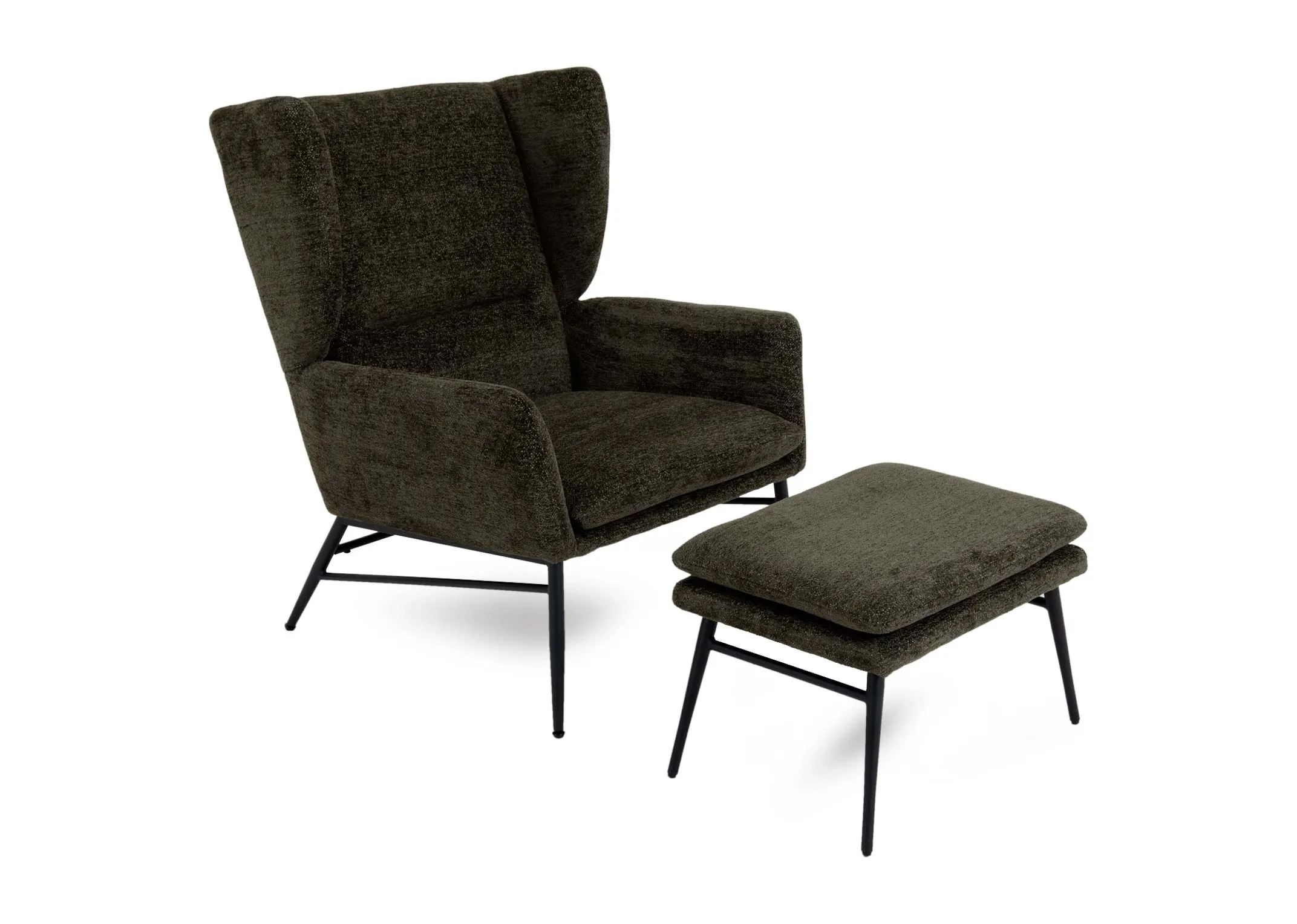 A dimension image of the Boston Chair & Footstool set with chair 72.5cm x 84.5xm x 98cm and Footstool 56cmx 39.5cm