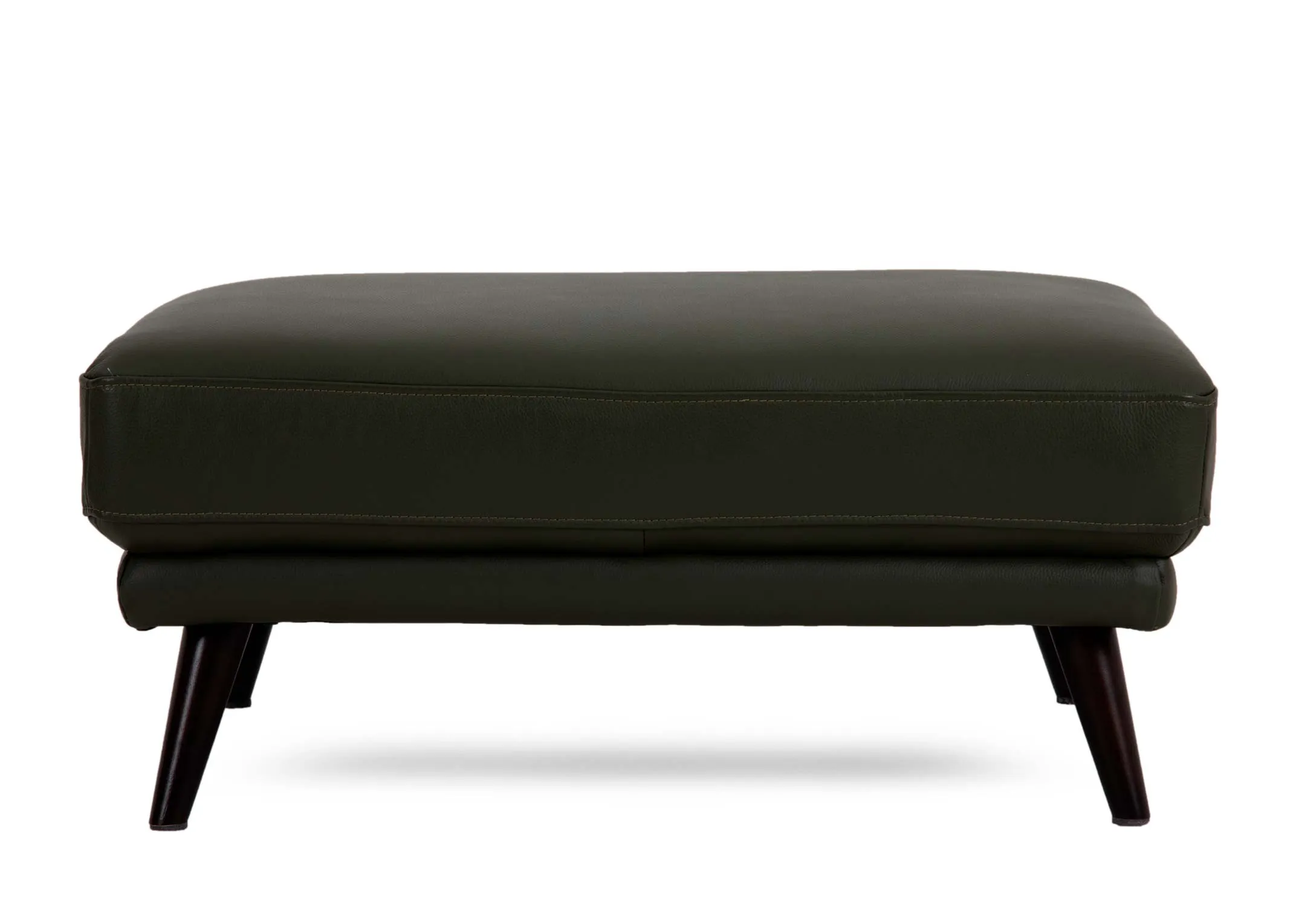 A green leather rectangular footstool from EZ Livings Toscana range. Front view