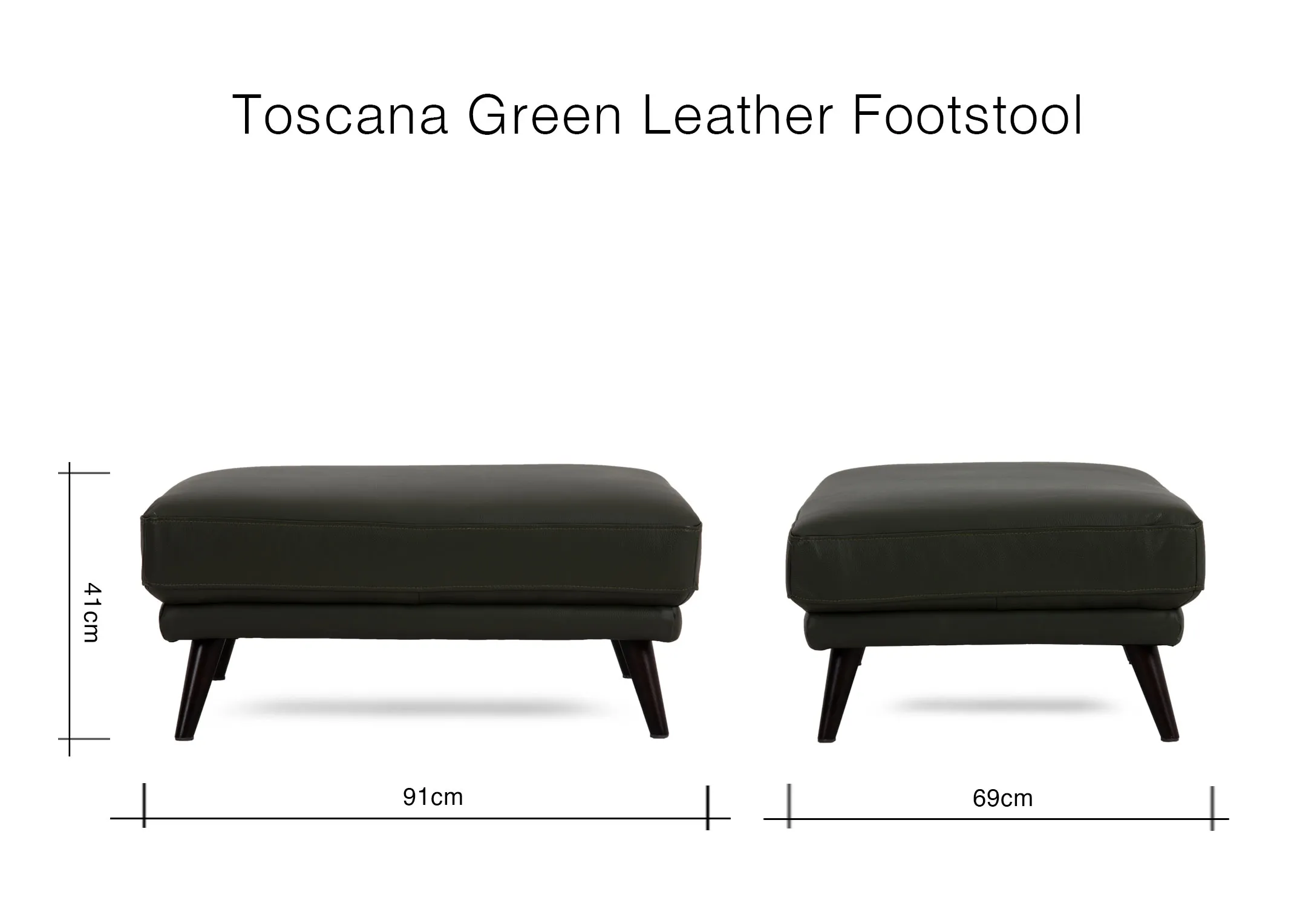 A lifestyle image of the Green Leather Footstool with 91cm x 69cm x 41cm