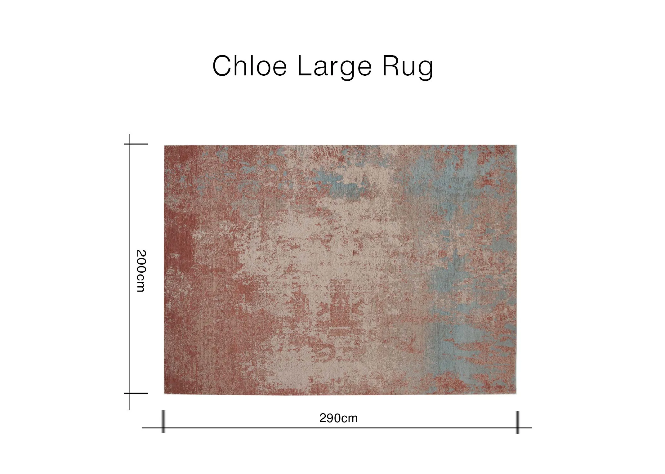 A dimension image of the Chloe Large Ombre Rug with 290cm x 200cm