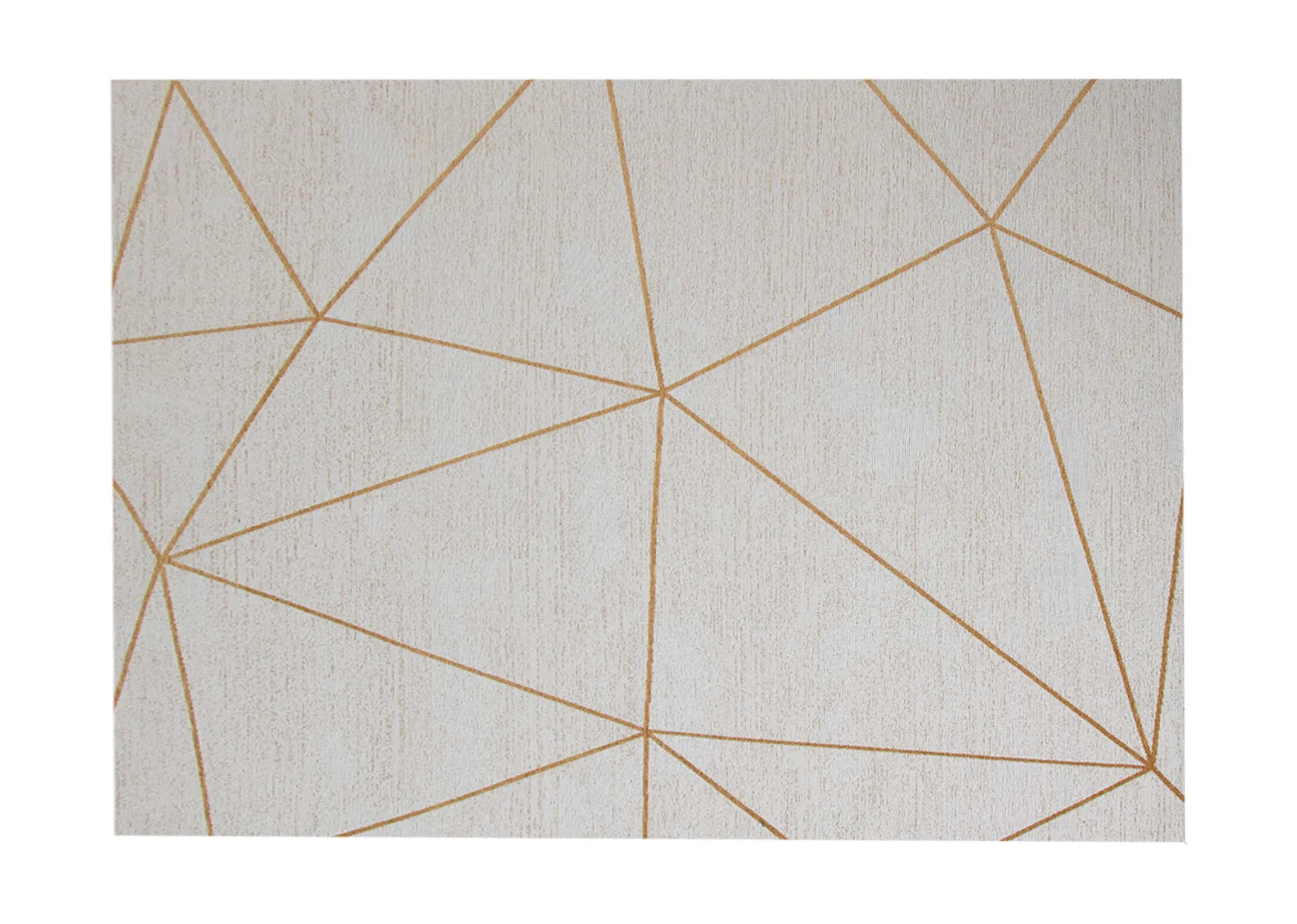 A large white rug with gold linear pattern from EZ Livings Charvi range. Front view.