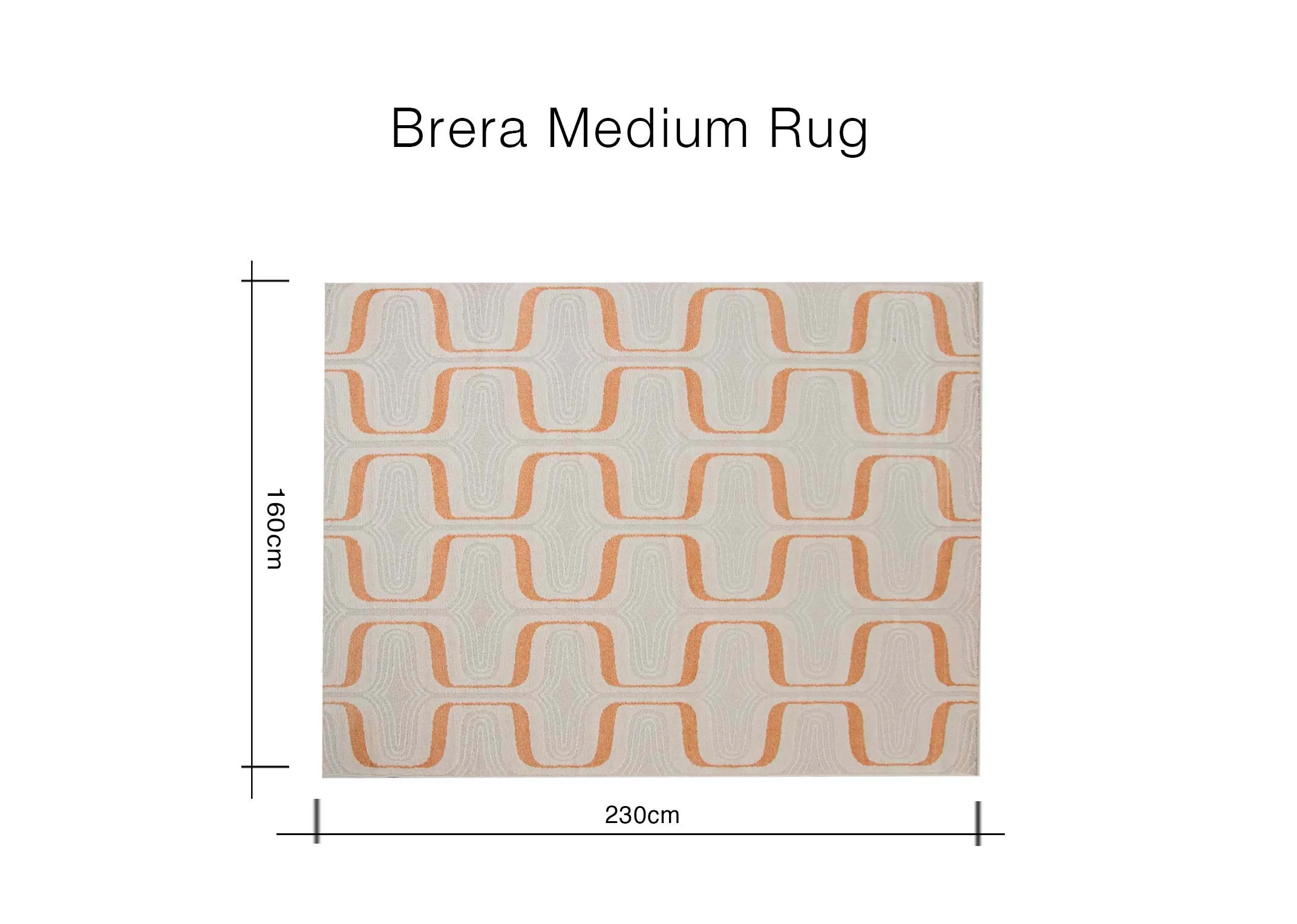 A dimension image of the Brera Medium Rug with 230cm x 160cm