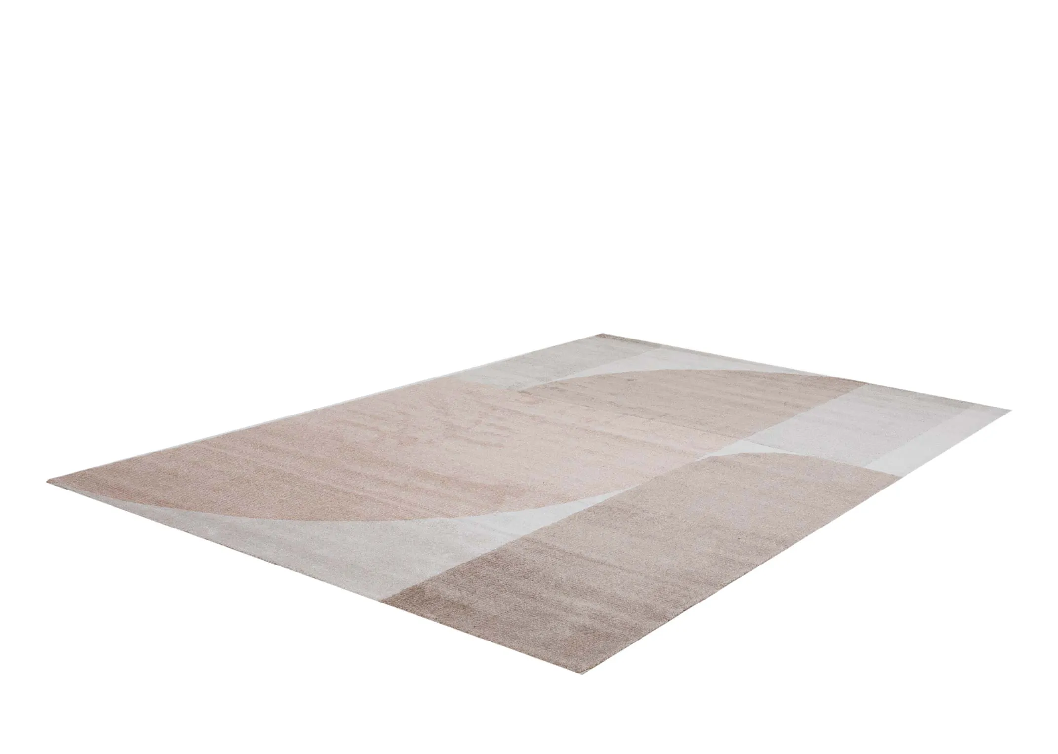 A beige brown grey and orange geo shaped rug from EZ Livings Divine range. Angled view