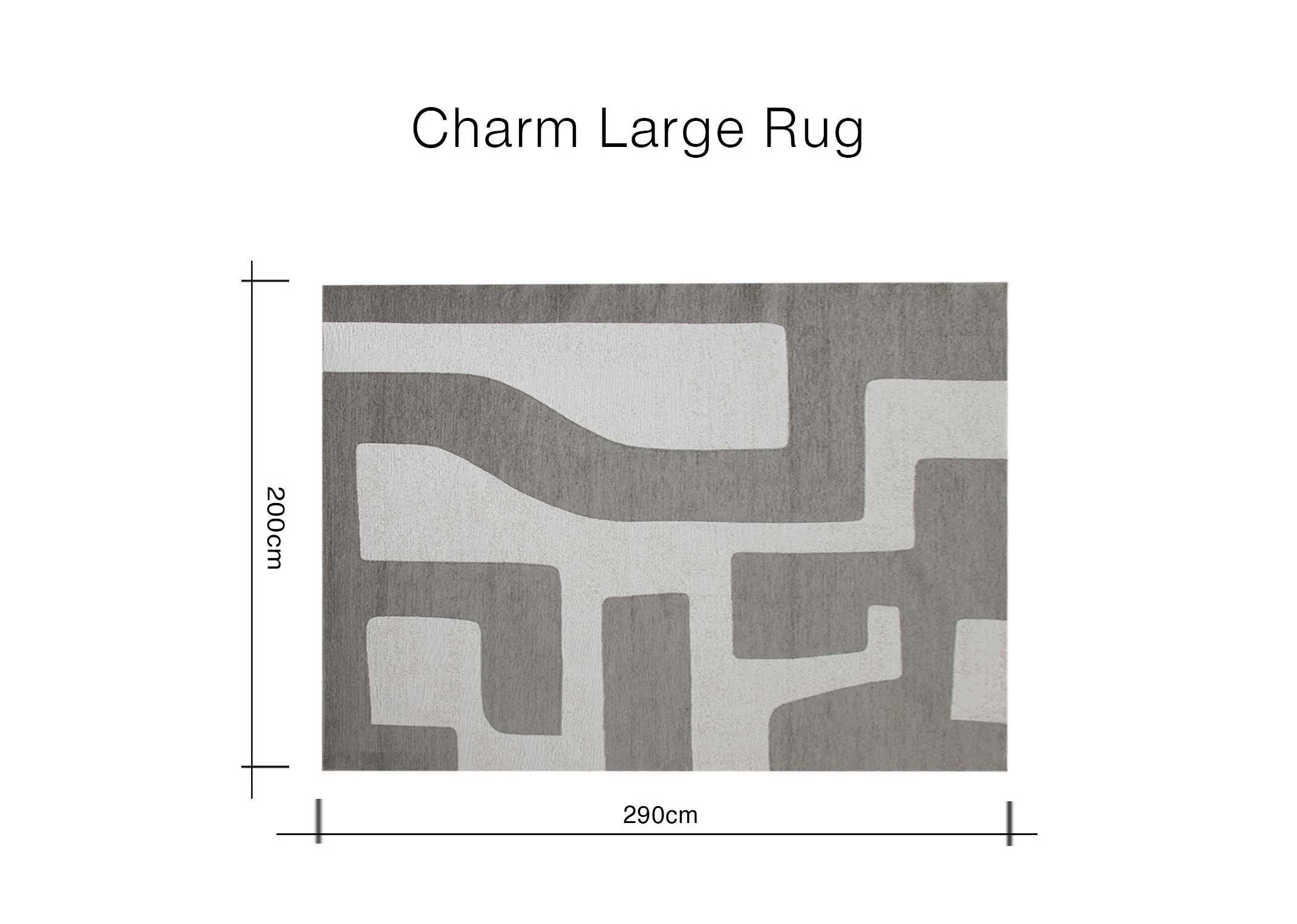 A dimension image of the Charm Rug with 290cm x 200cm