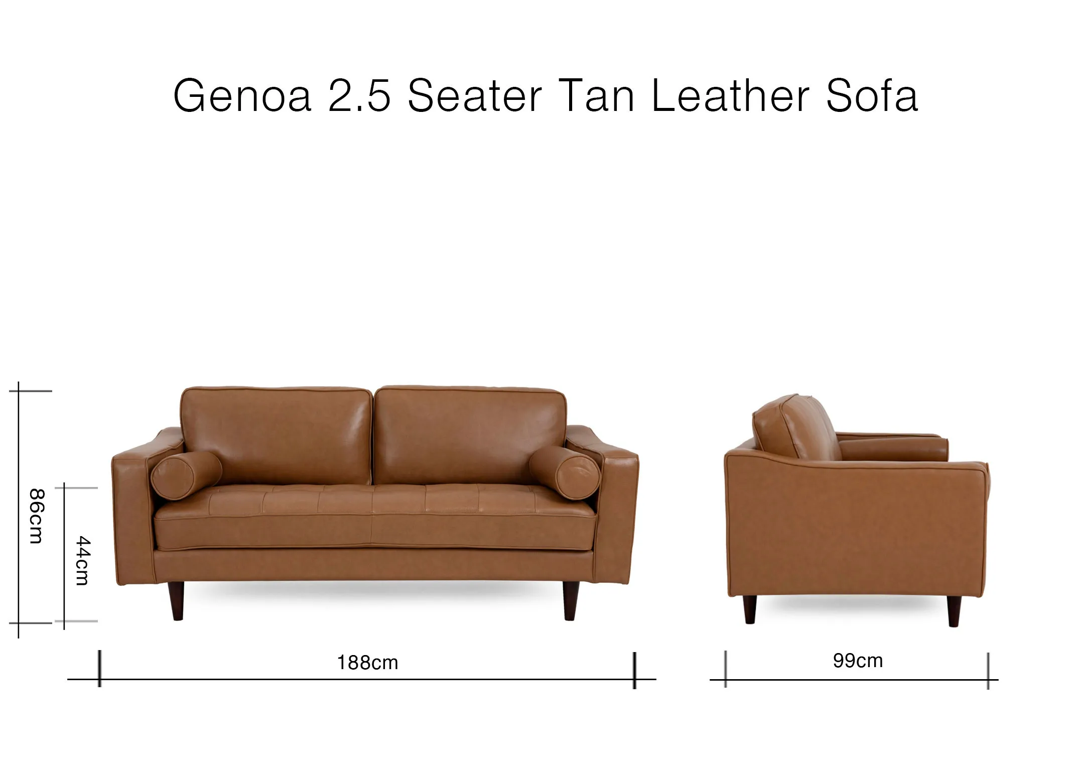 A dimension image of the Genoa 2.5 Seater sofa with 188cm x 99cm x 96cm
