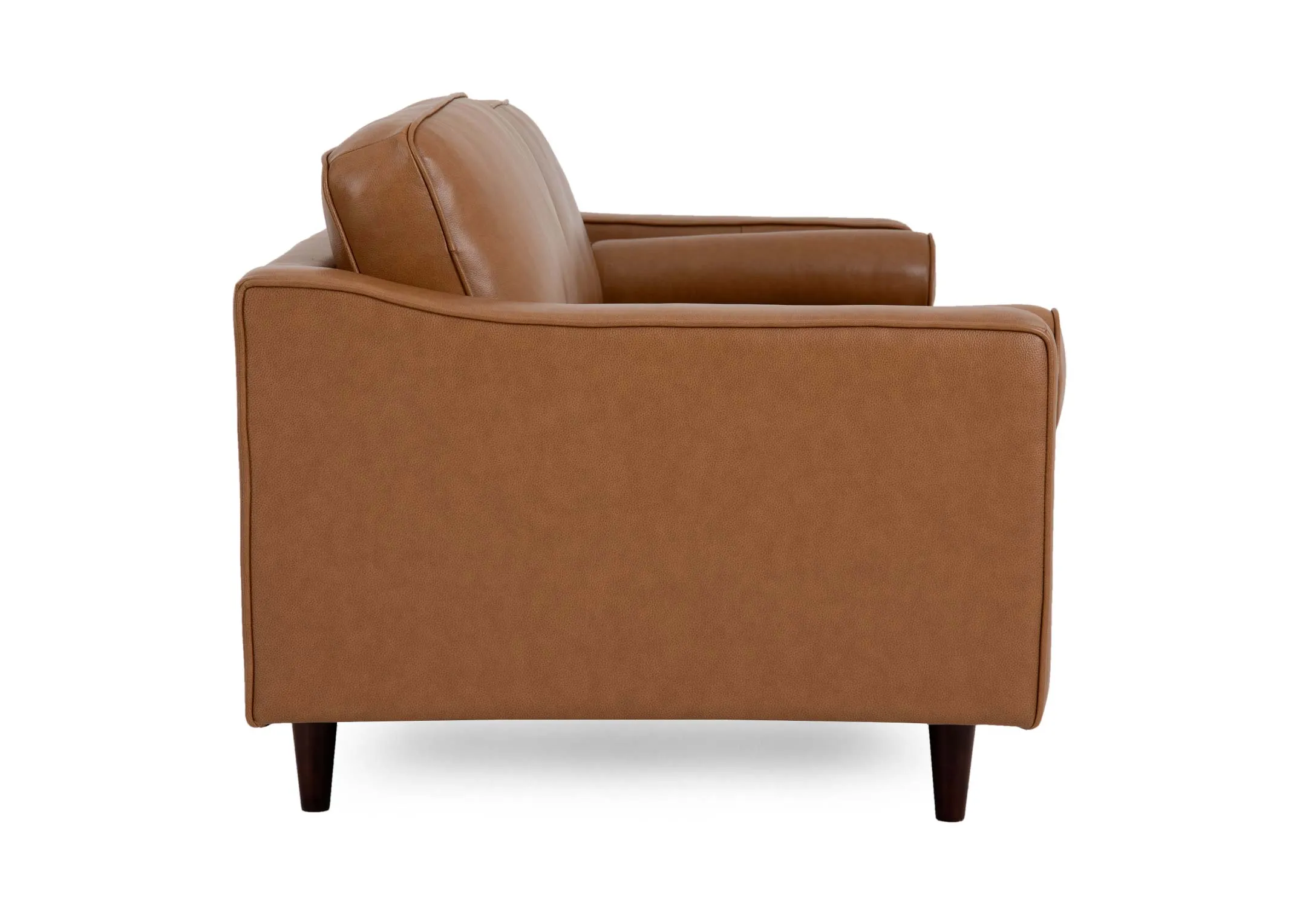 A 2.5 seater tan leatehr sofa from EZ Livings Genoa range. Side view
