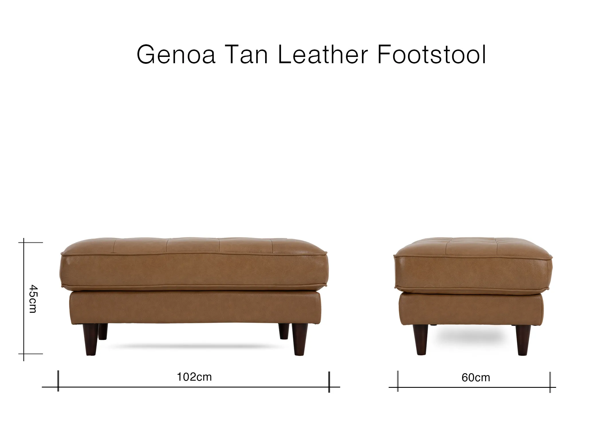 A dimension image of the Genoa Footstool with 102cm x 60cm x 45cm