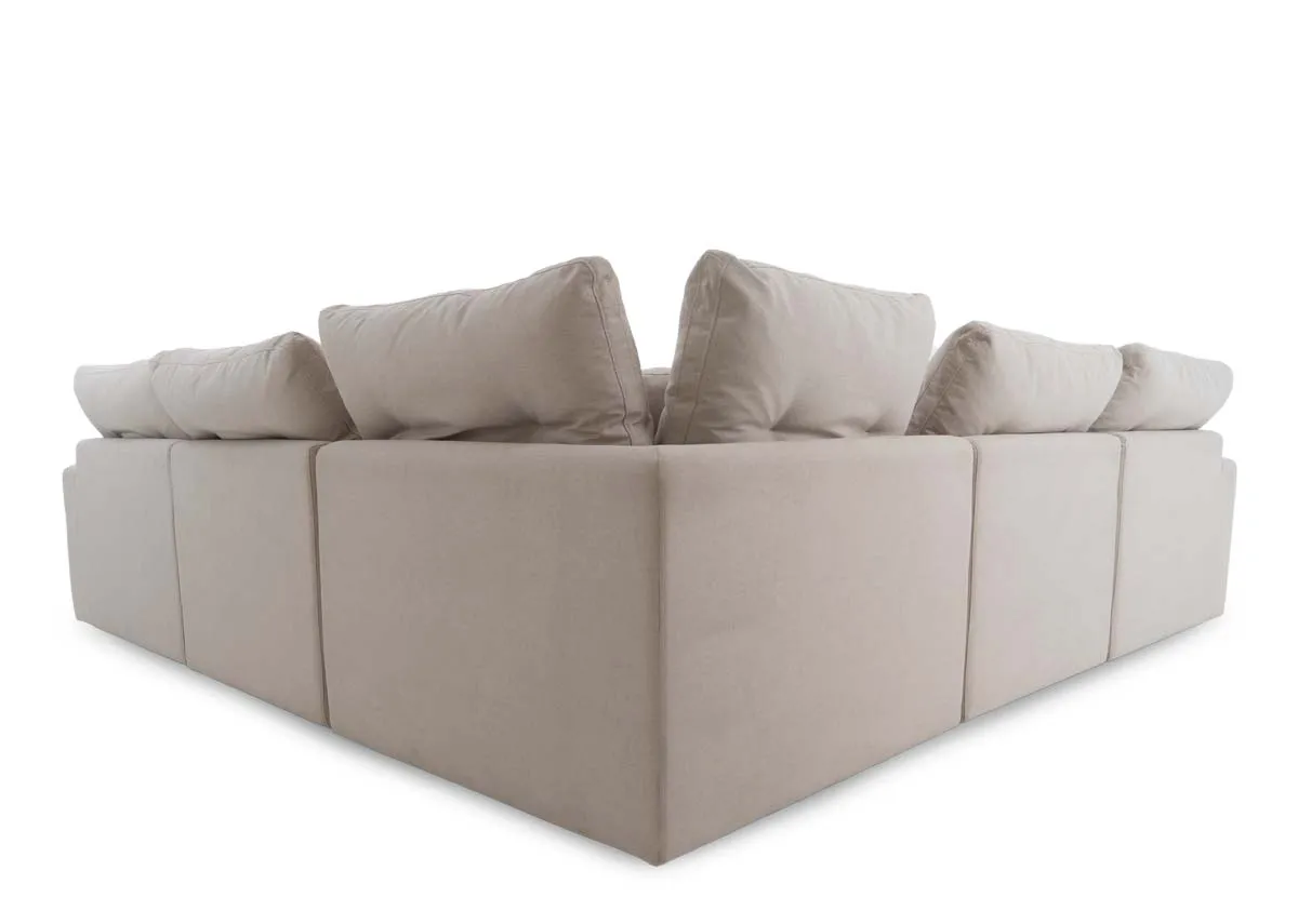 A large grey fabric laf corner group from EZ Livings Cozy range. Back view of large warrantied frame.