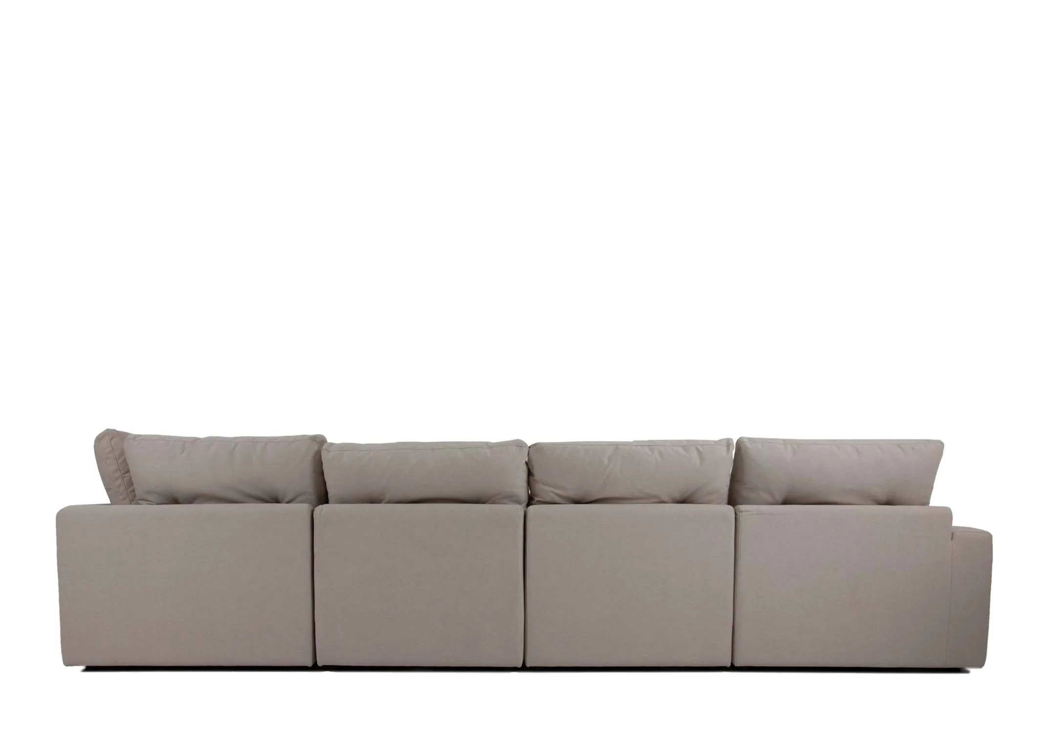 A large grey fabric laf corner group from EZ Livings Cozy range.  Back view of large warrantied frame.