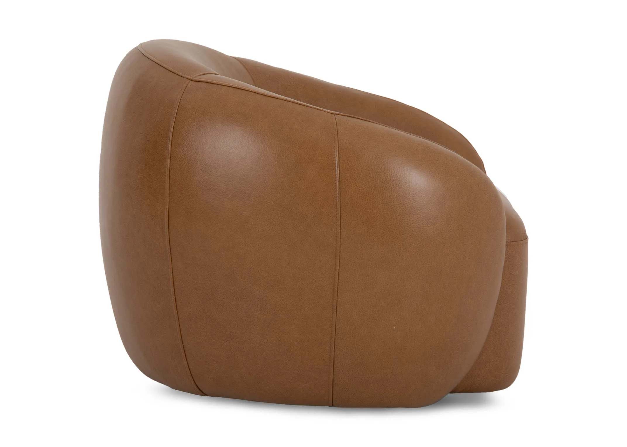 A tan leather curved swivel chair from EZ Livings Danica range. Back view of round shape