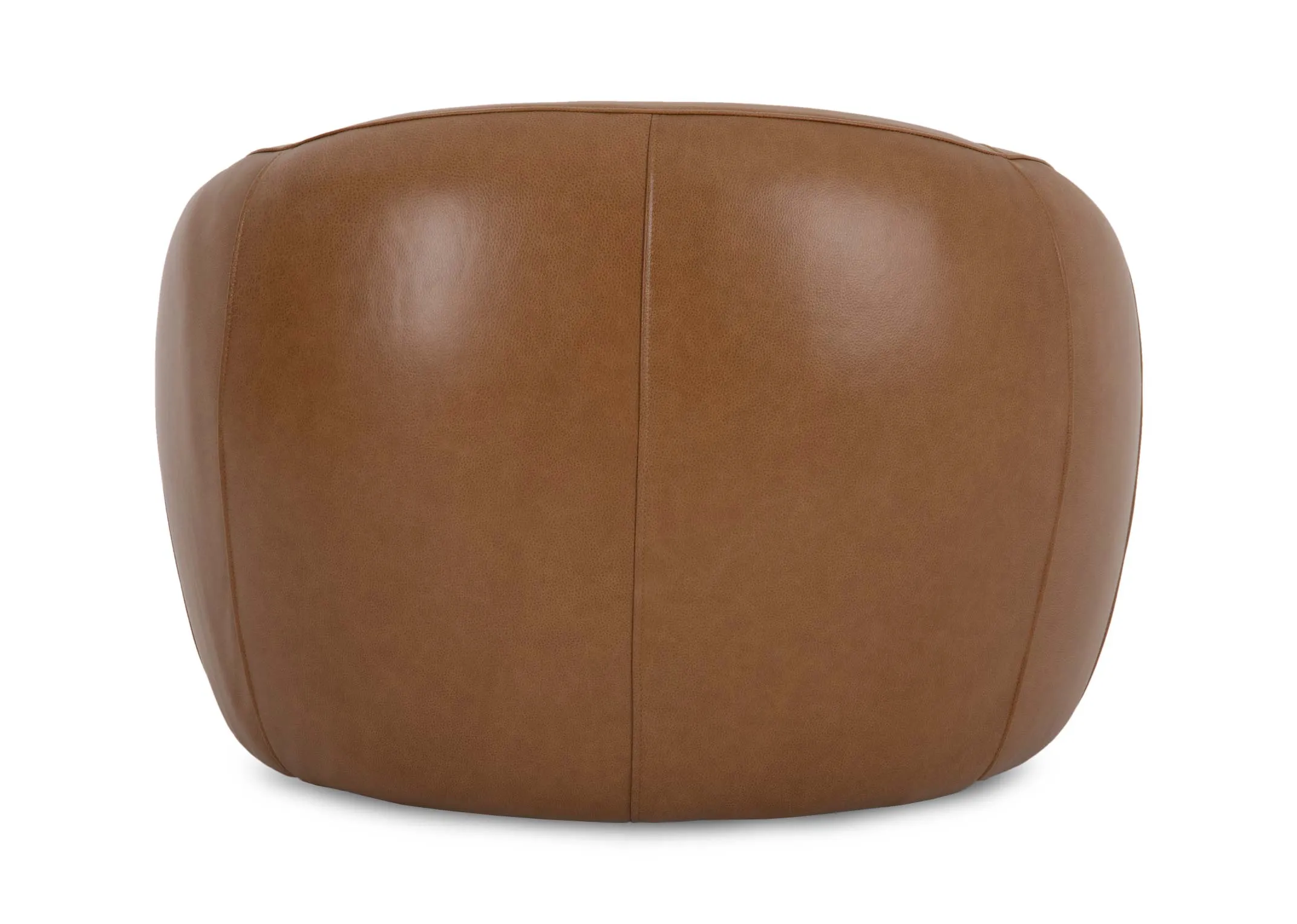 A tan leather curved swivel chair from EZ Livings Danica range. Back view of round shape