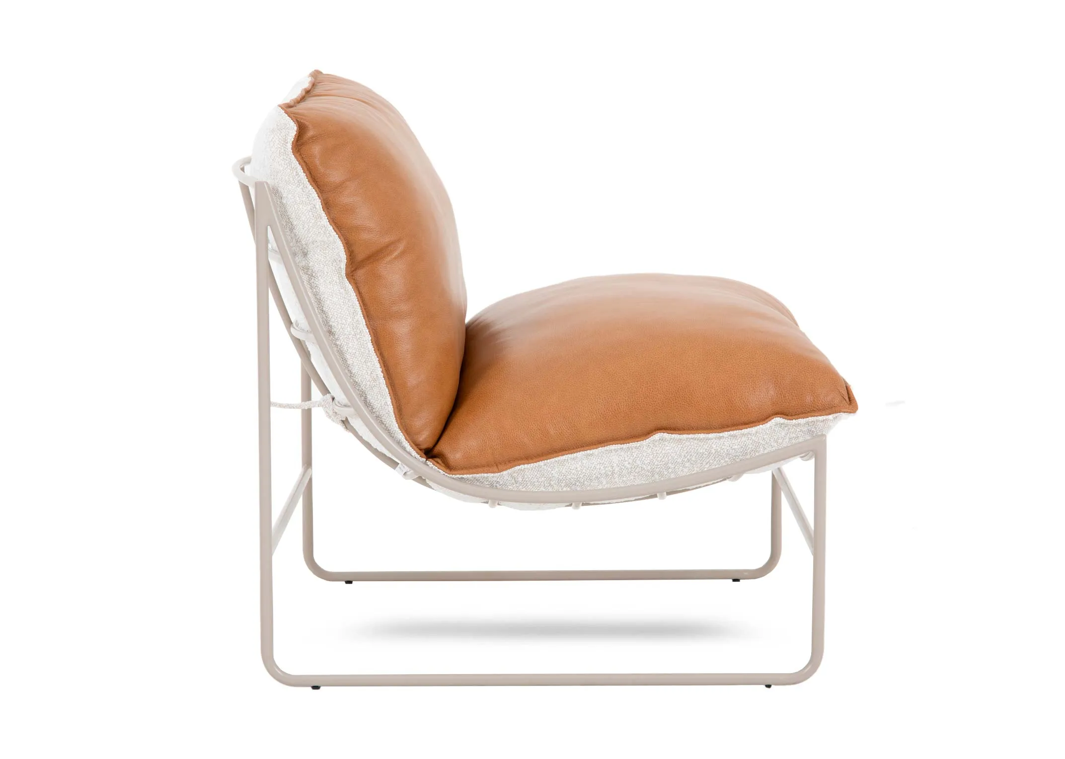 An image of the back of the Glen occasional chair showing metal frame and support for the removable cushion.