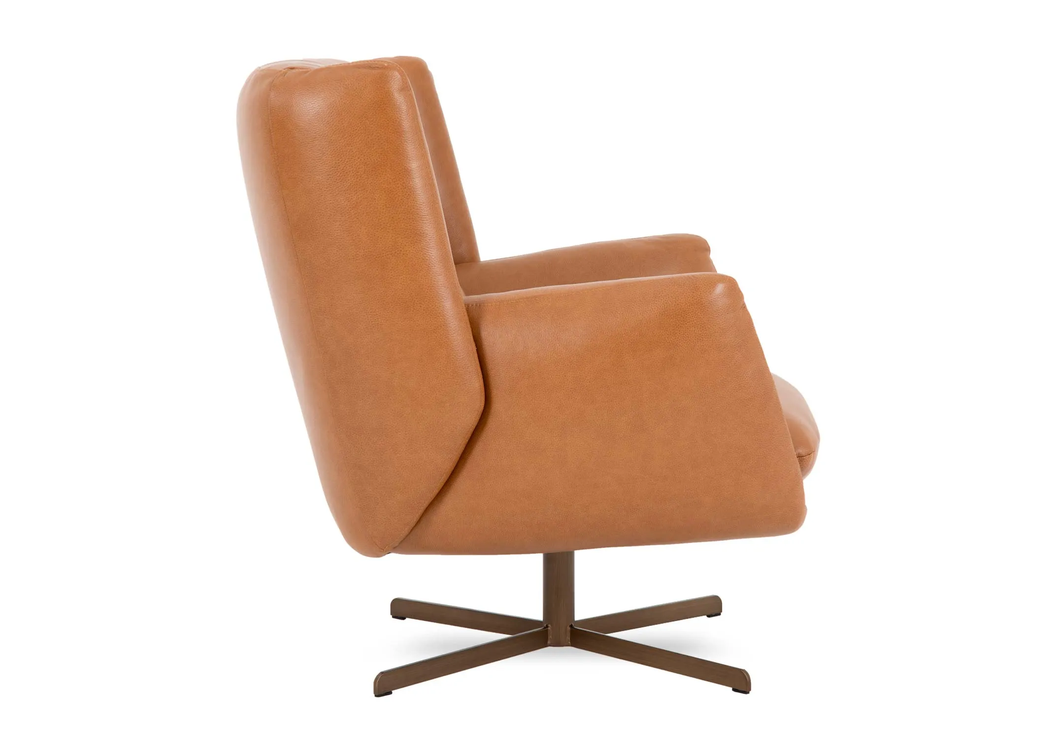 A brown leather swivel chair from EZ Livings Gary range. Side view