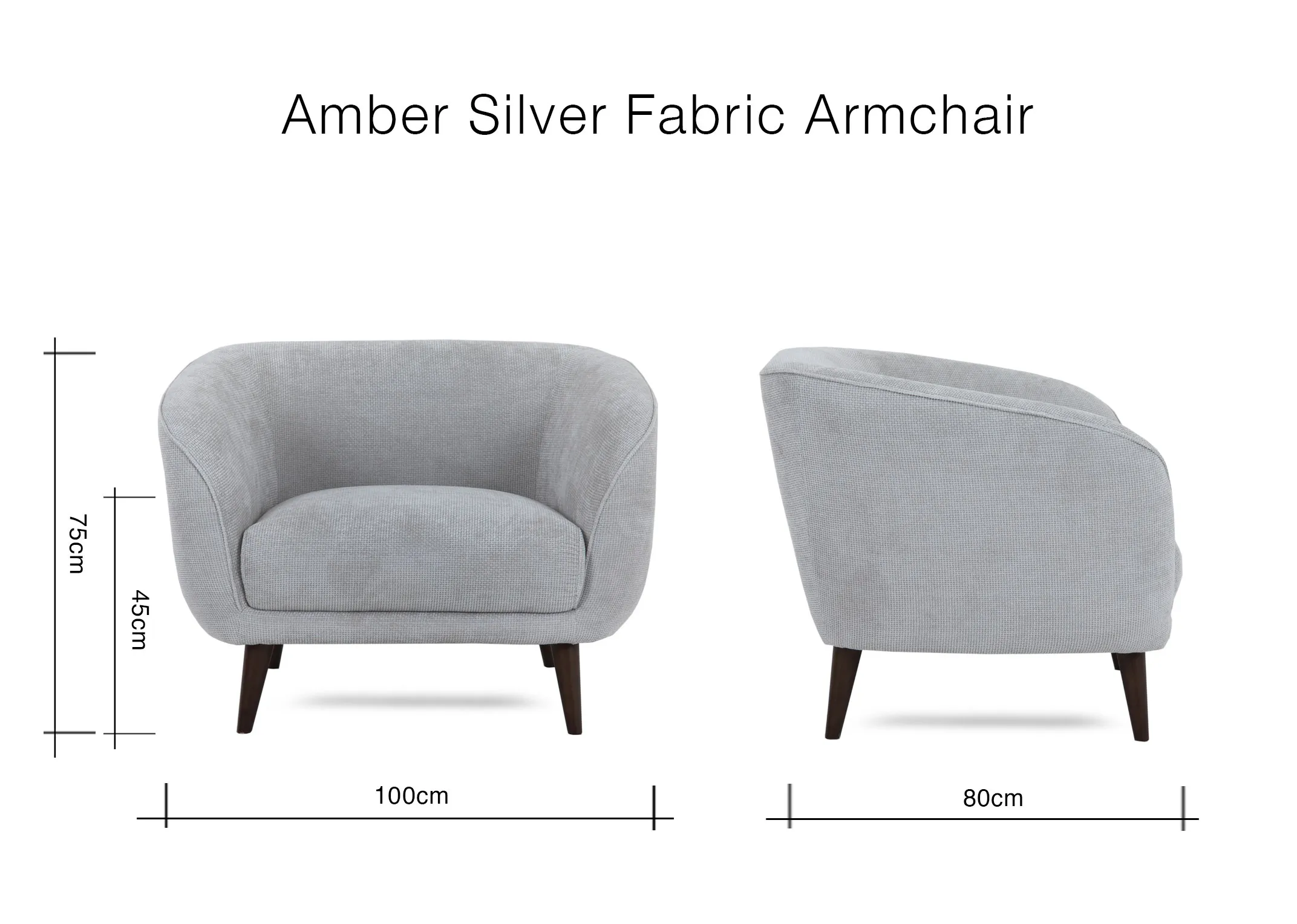 A dimension image of Amber Silver Armchair with 100cm x 80cm x 75cm