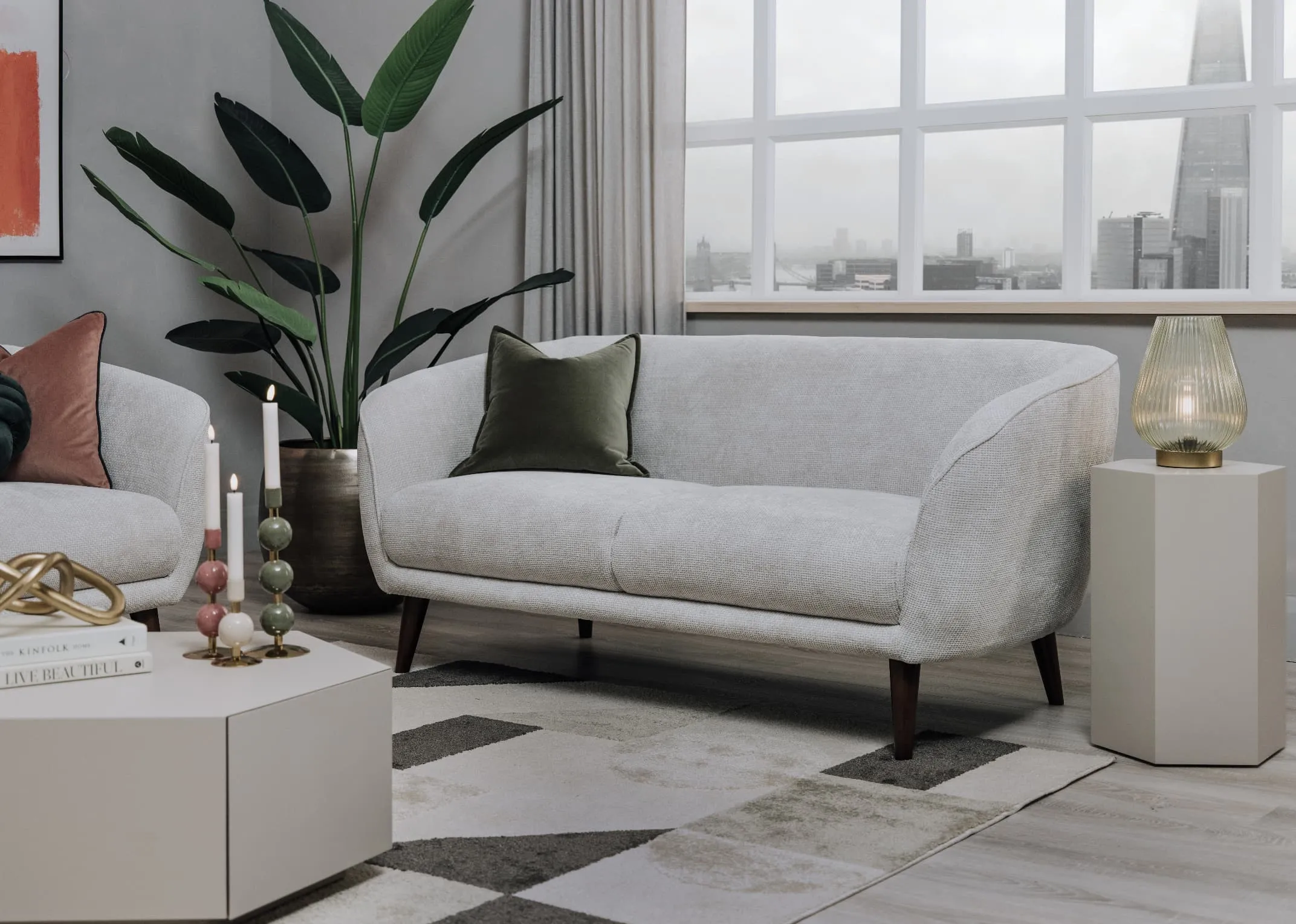 2 Seater Silver Grey Fabric Sofa - Amber