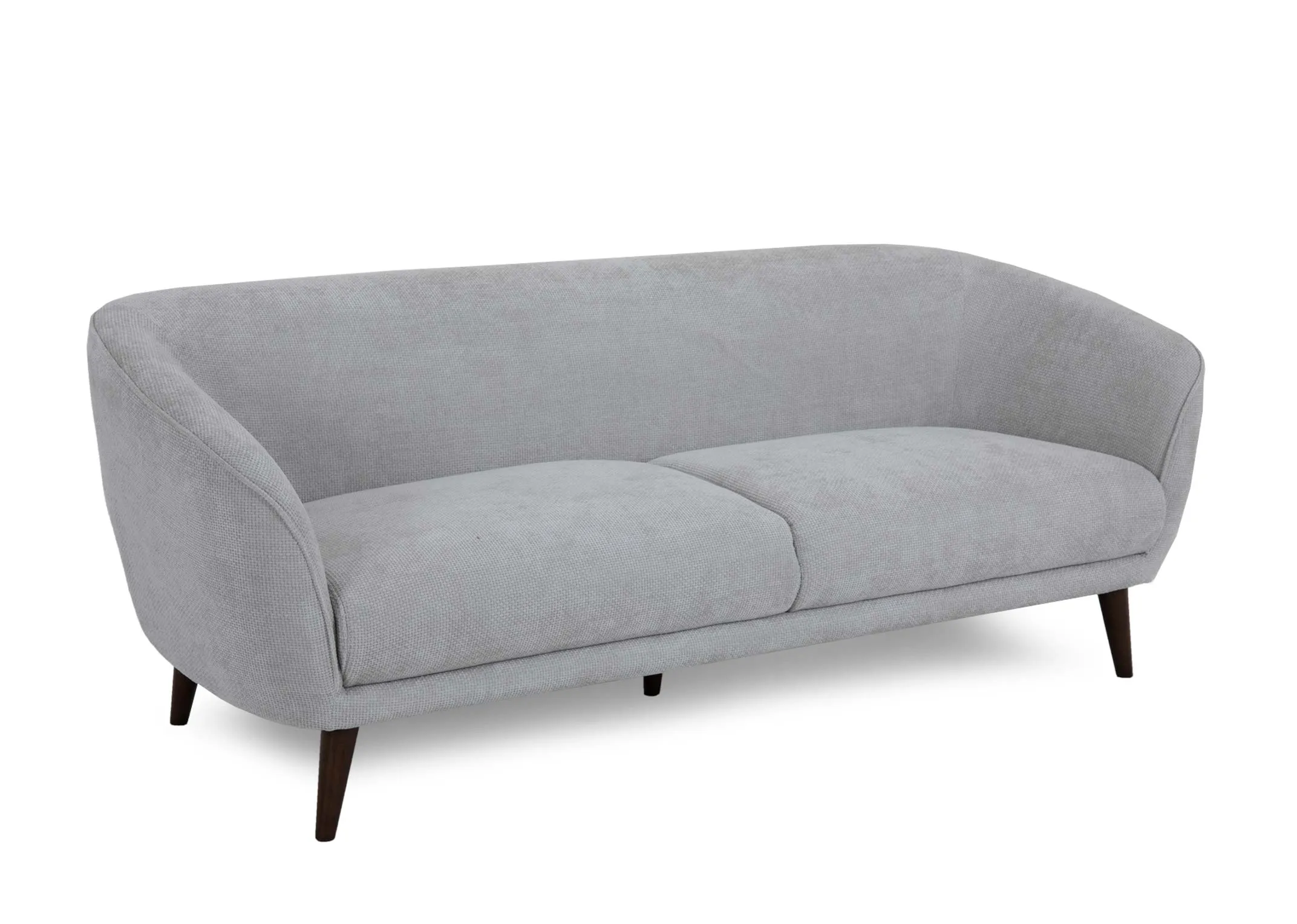 A 3 seater silver grey fabric sofa from EZ Livings Amber range. Angled view .