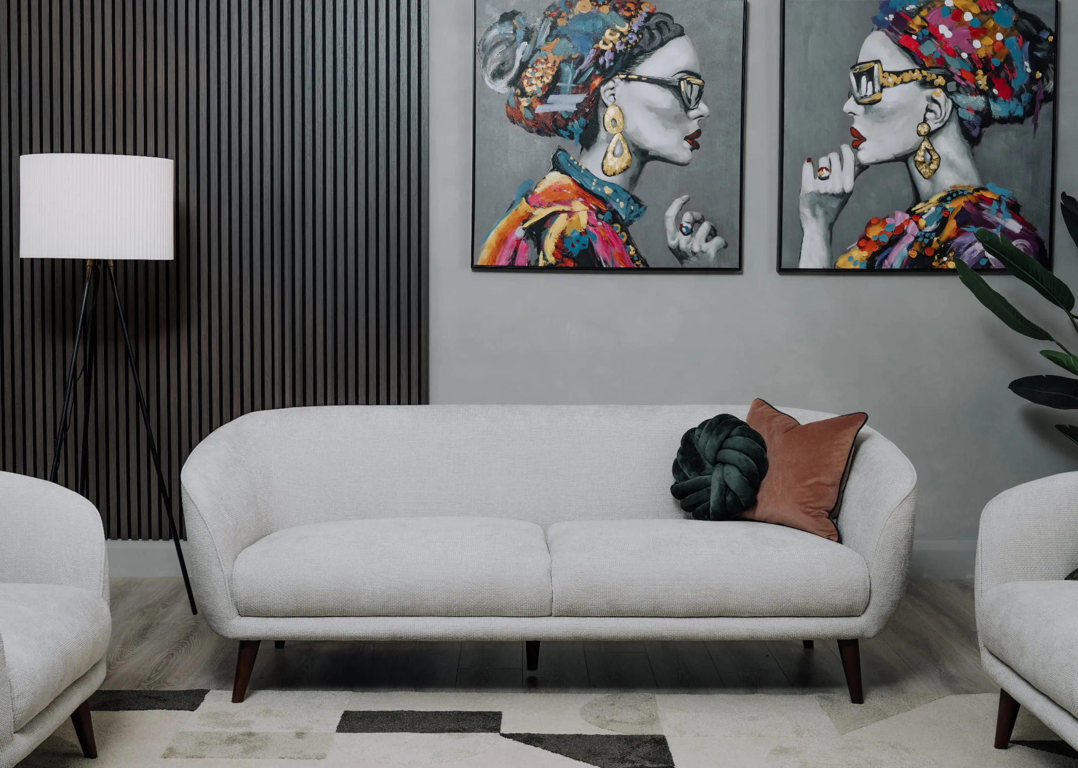 3 Seater Silver Grey Fabric Sofa - Amber