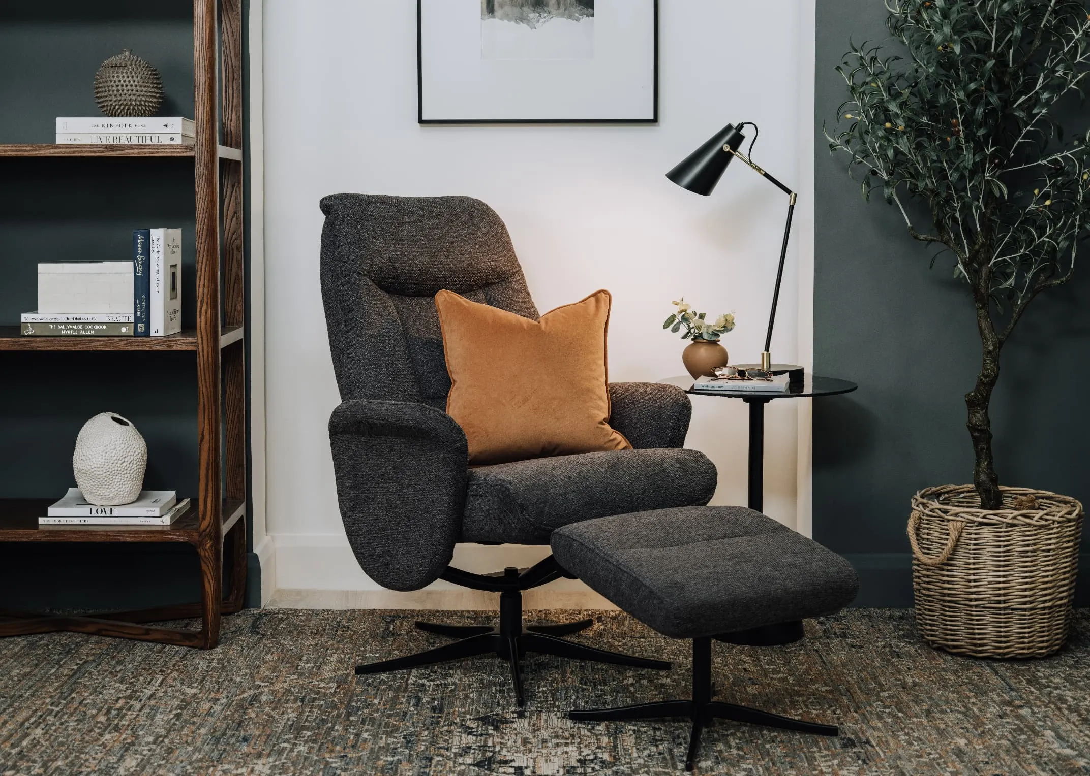 Grey Fabric Recliner with Ottoman - Harry