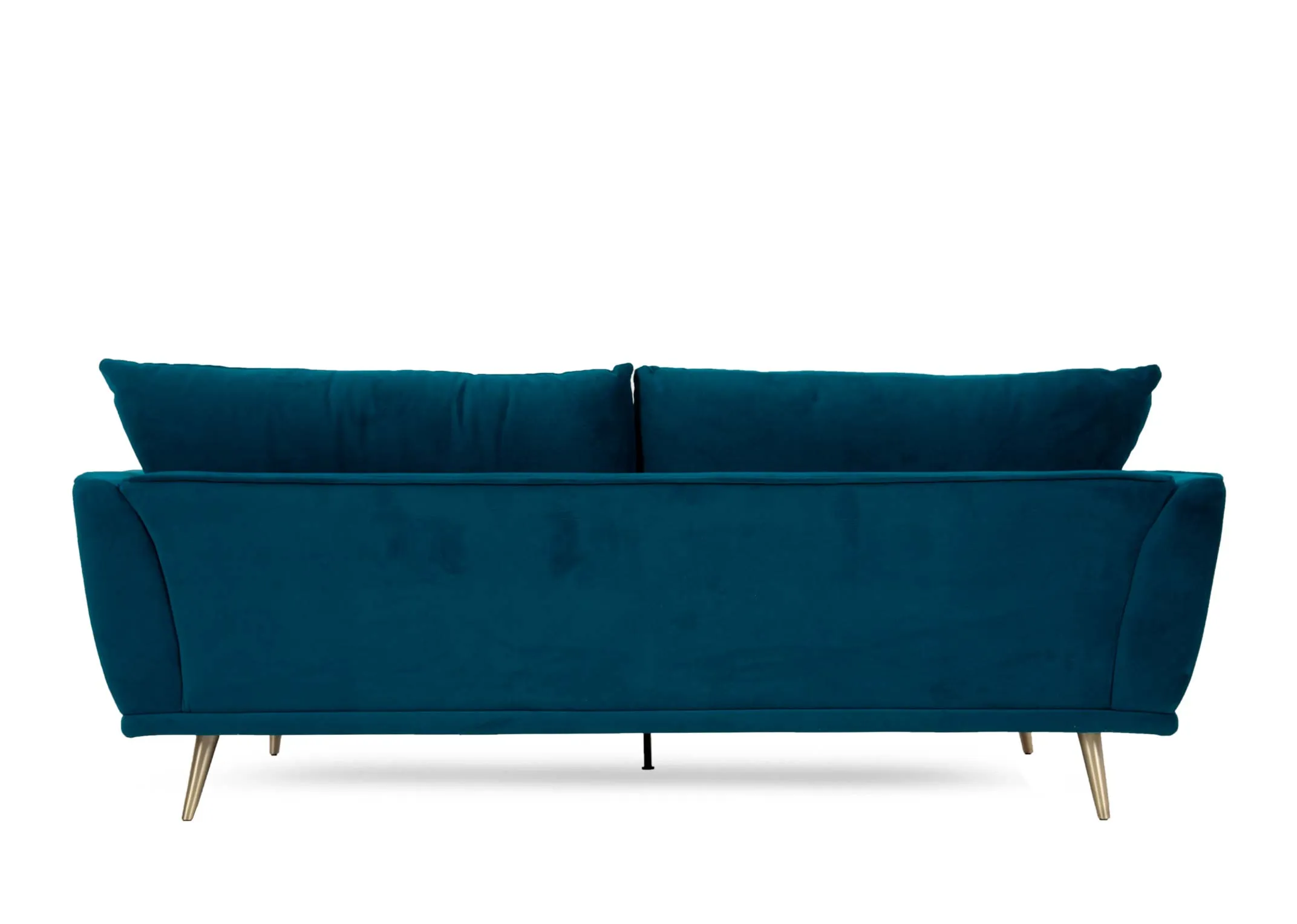 A 4 seater teal velvet sofa from EZ Livings Katie range. Back view