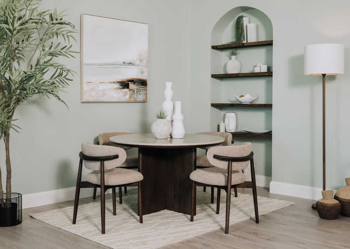 120cm Dark Brown Round Dining Table with Marble Top - Ritz