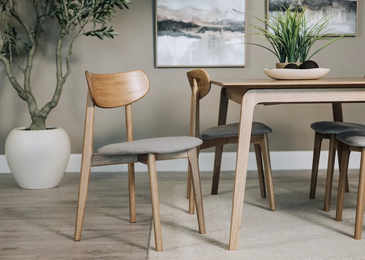 Oak Dining Chair with Cream Fabric Seat - Bari
