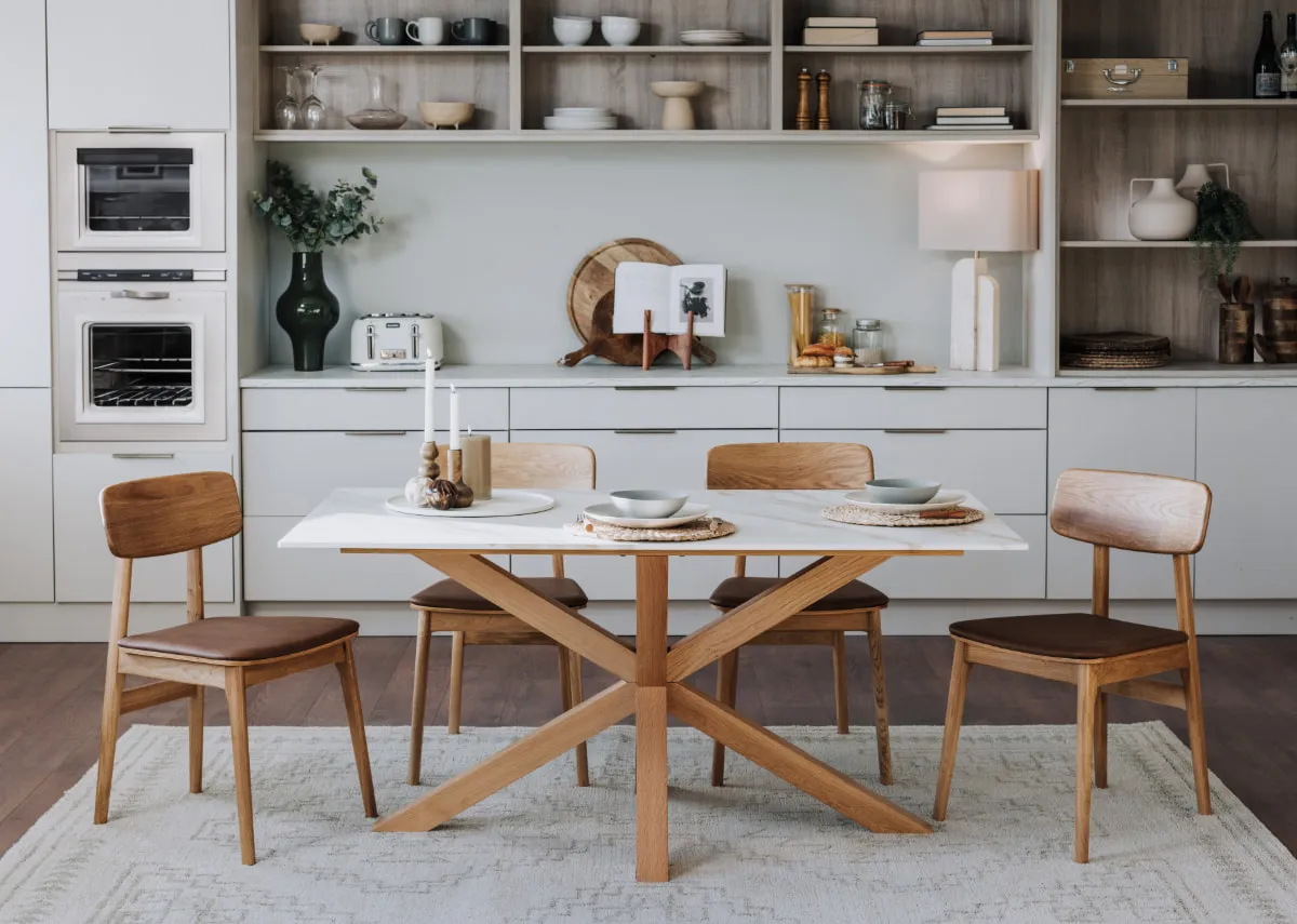 A lifestyle image of the Ravello dining table with