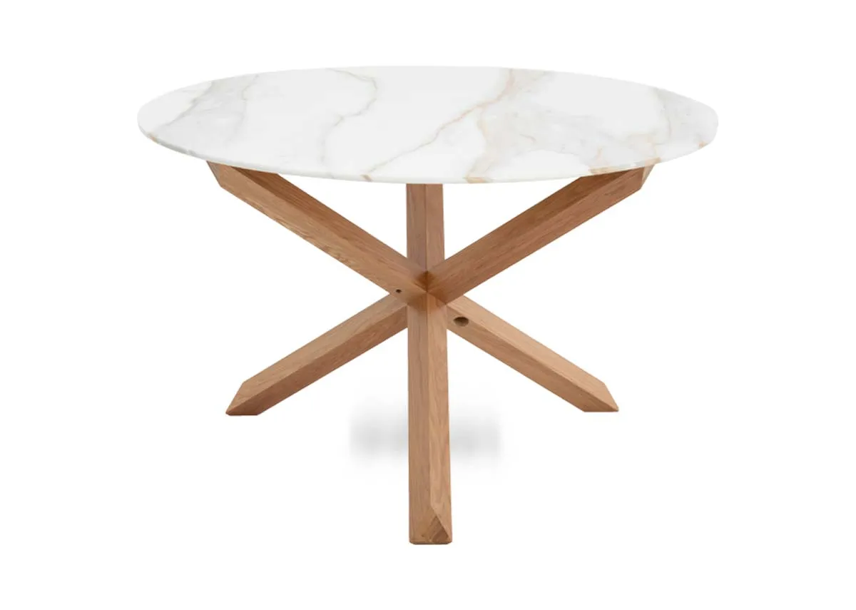 119cm Oak & Ceramic Round Dining Table - Ravello