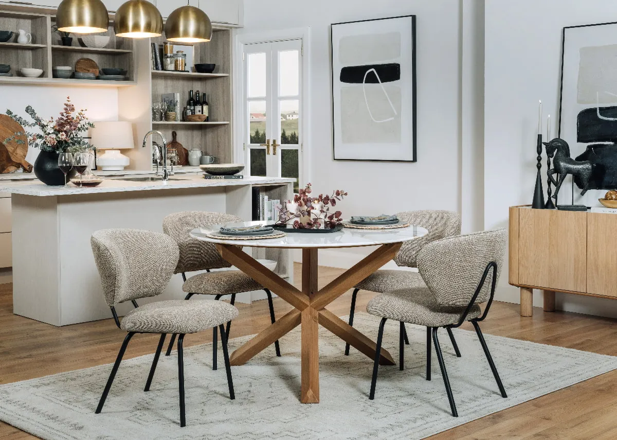 119cm Oak & Ceramic Round Dining Table - Ravello