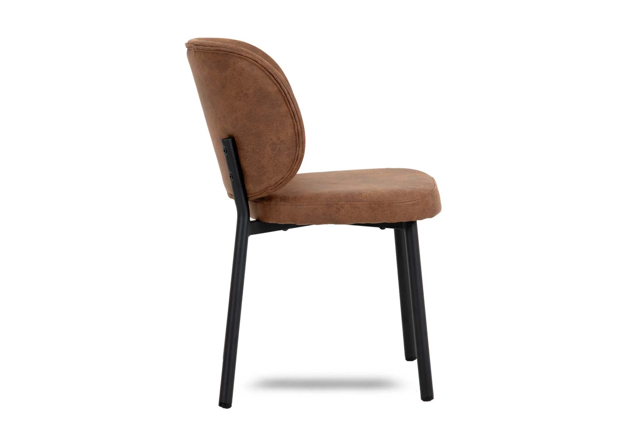 A tan faux leather dining chair with black legs from EZ Livings Swan range. Side view