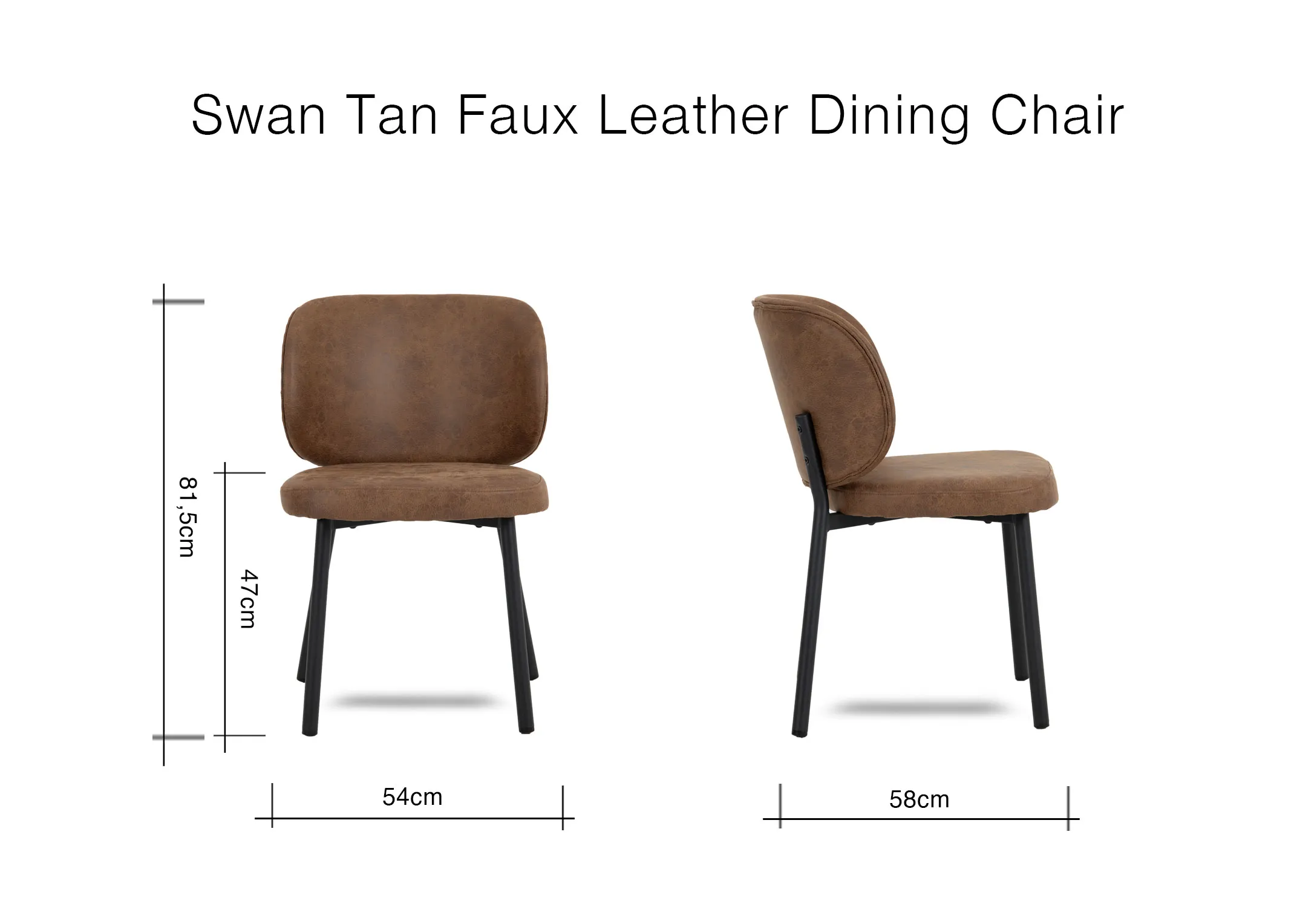 A dimension image of the Swan Tan Dining Chair with 54cm x 58cm x 81.5cm