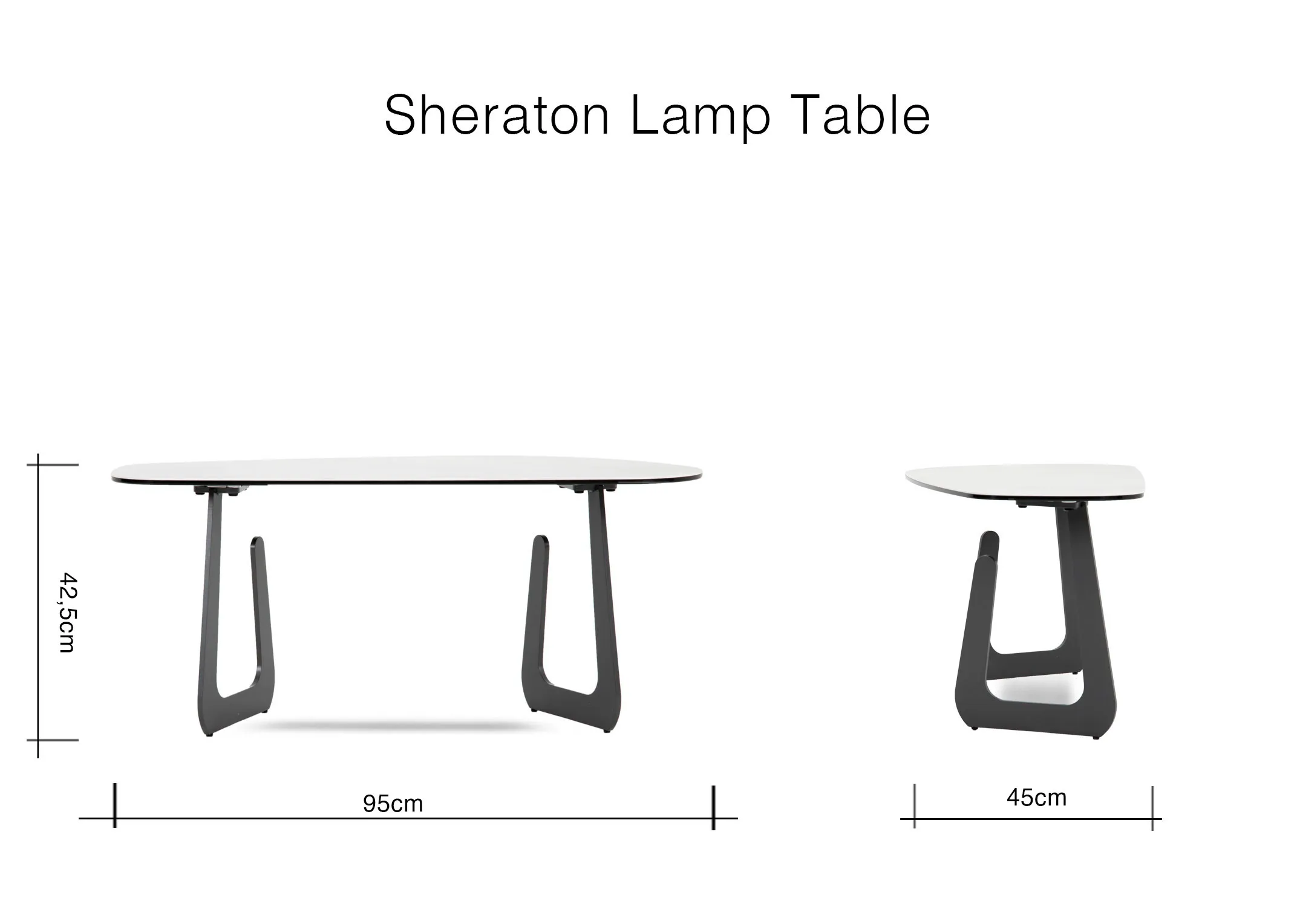 An off white oblong shaped coffee table with black legs from EZ Livings Sheraton range.