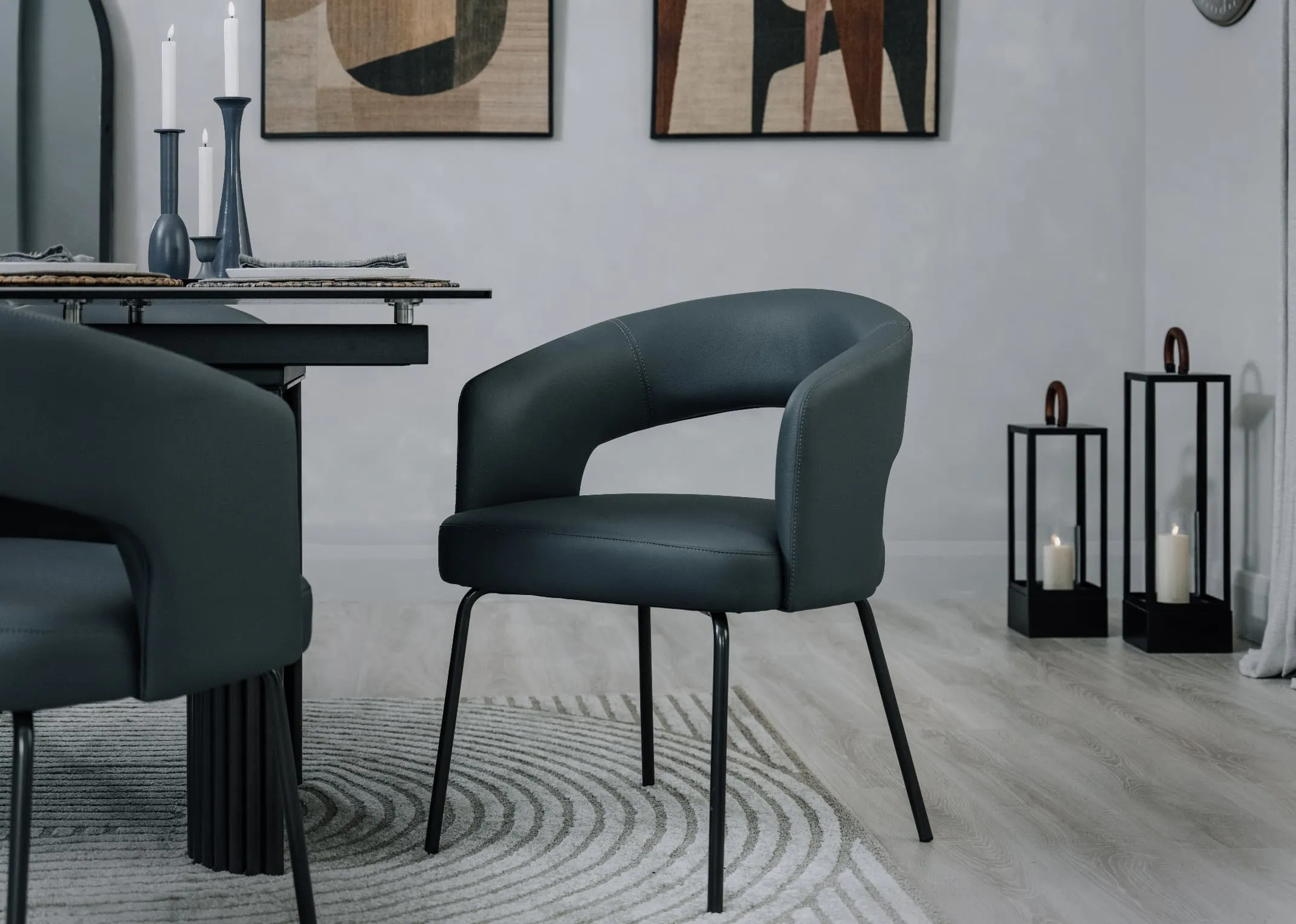 Slate Blue Leather Dining Chair - Matteo