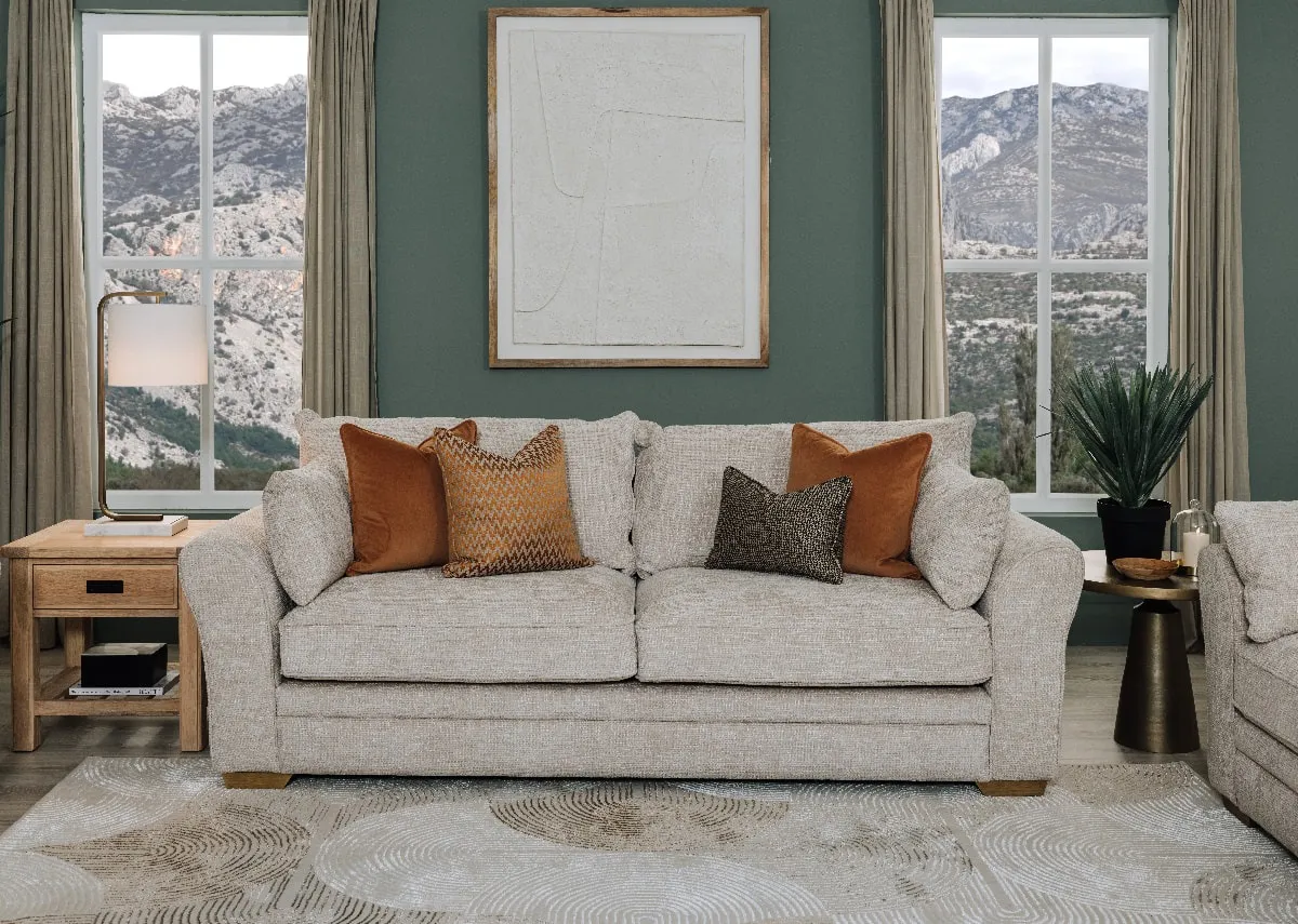 3 Seater Beige Fabric Sofa - Skyline