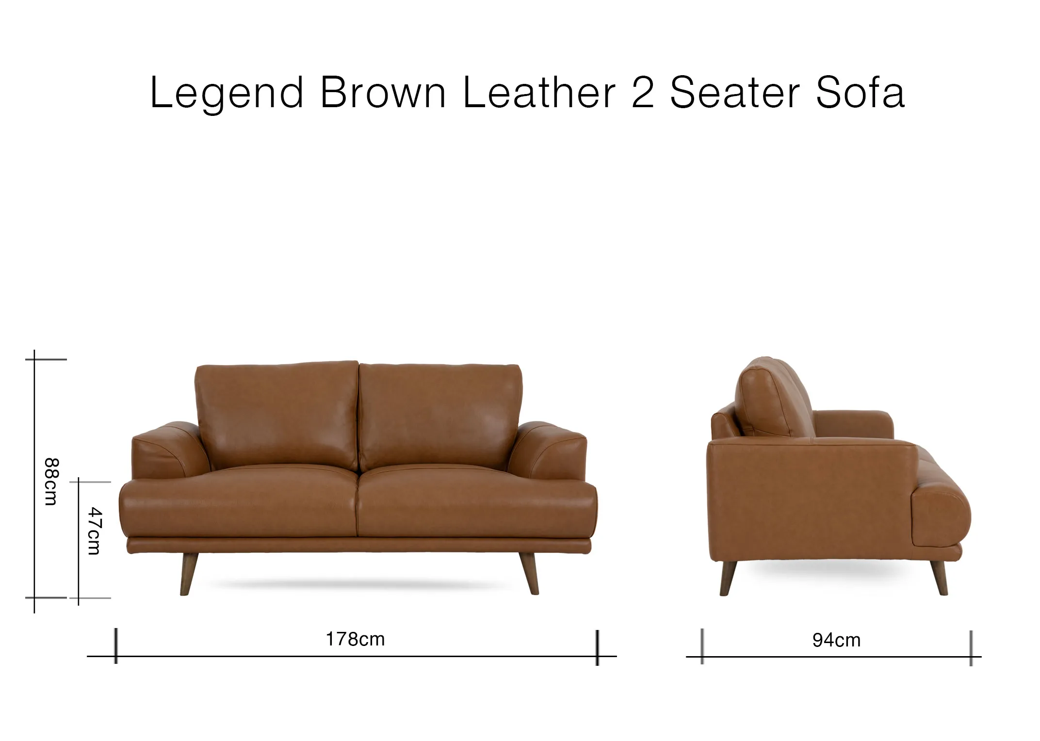 A dimension image of the Legend 2 Seater sofa with 178cm x 94cm x 88cm