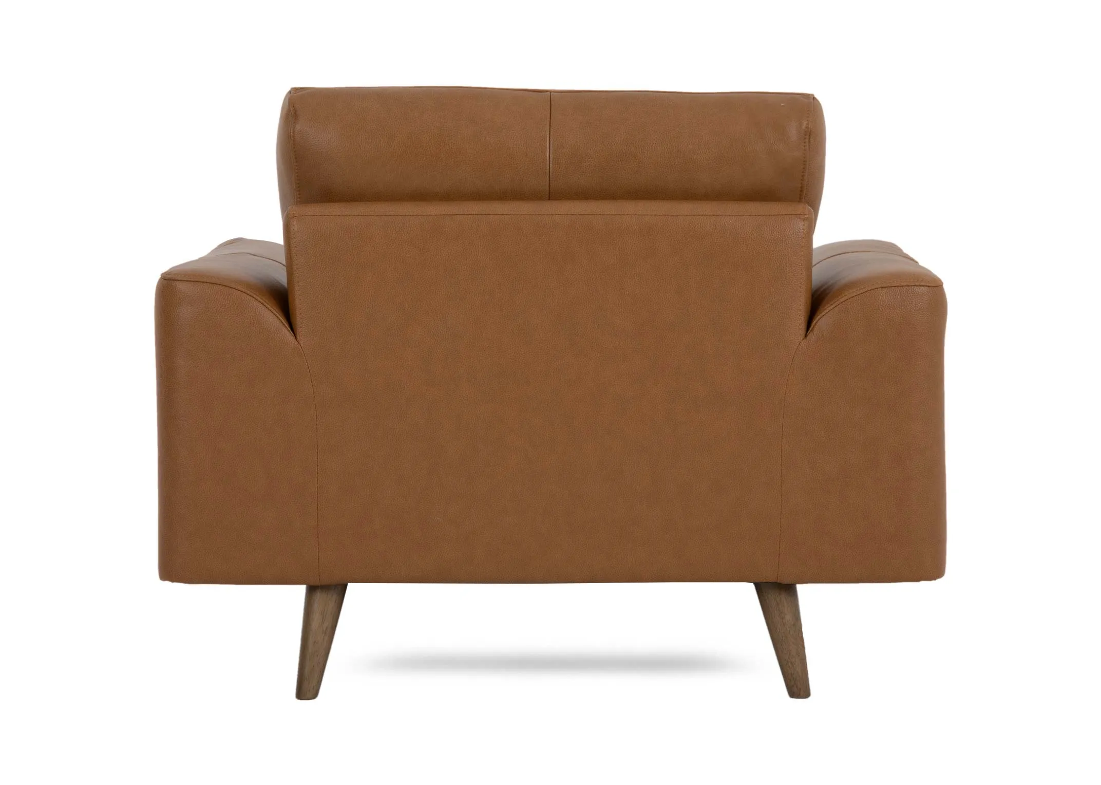 A tan brown leather armchair from EZ Livings Legend range. Back view