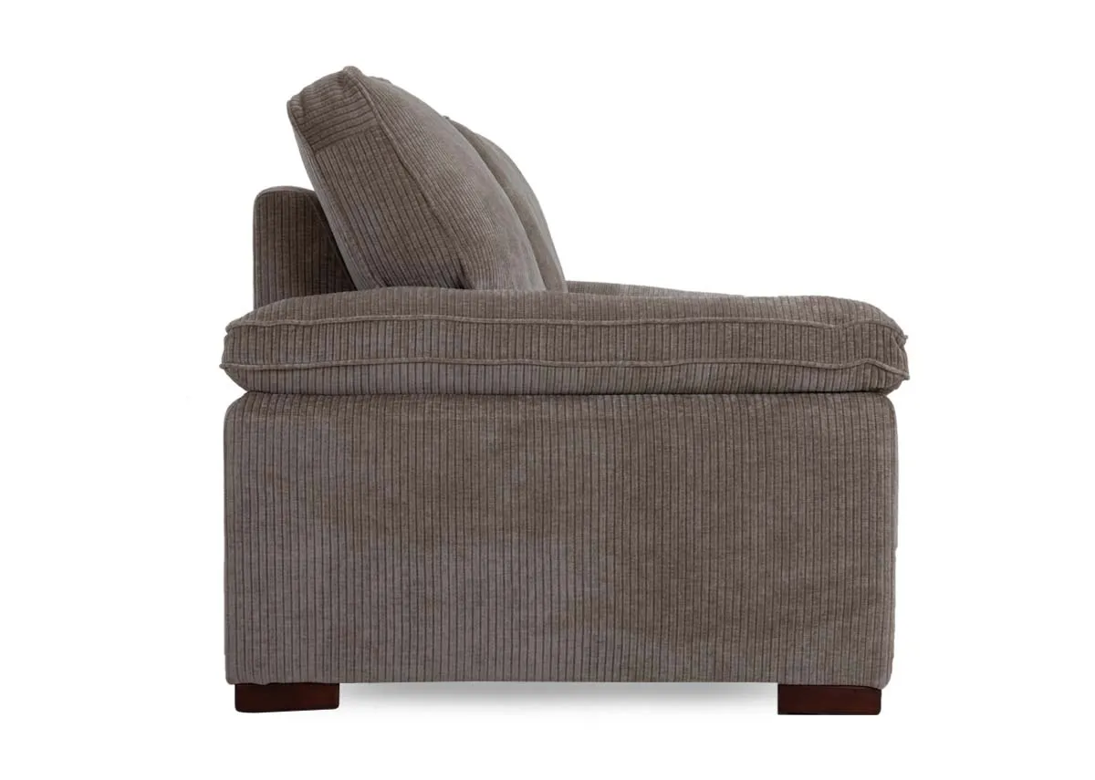 A 2 seater beige cord fabric sofa from EZ Living Furnitures Westport range.Side view