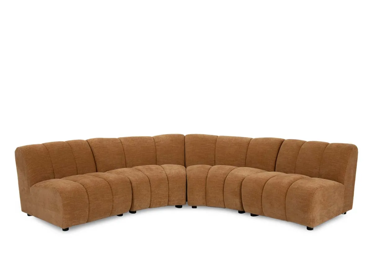 Gold Velvet Curved Corner Sofa - Tokyo