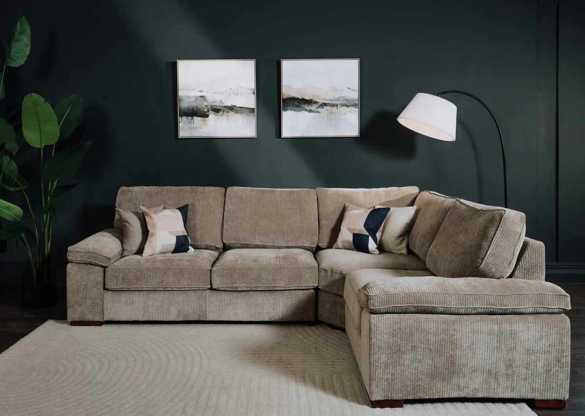 Large Beige Corduroy LHF Corner Sofa - Westport