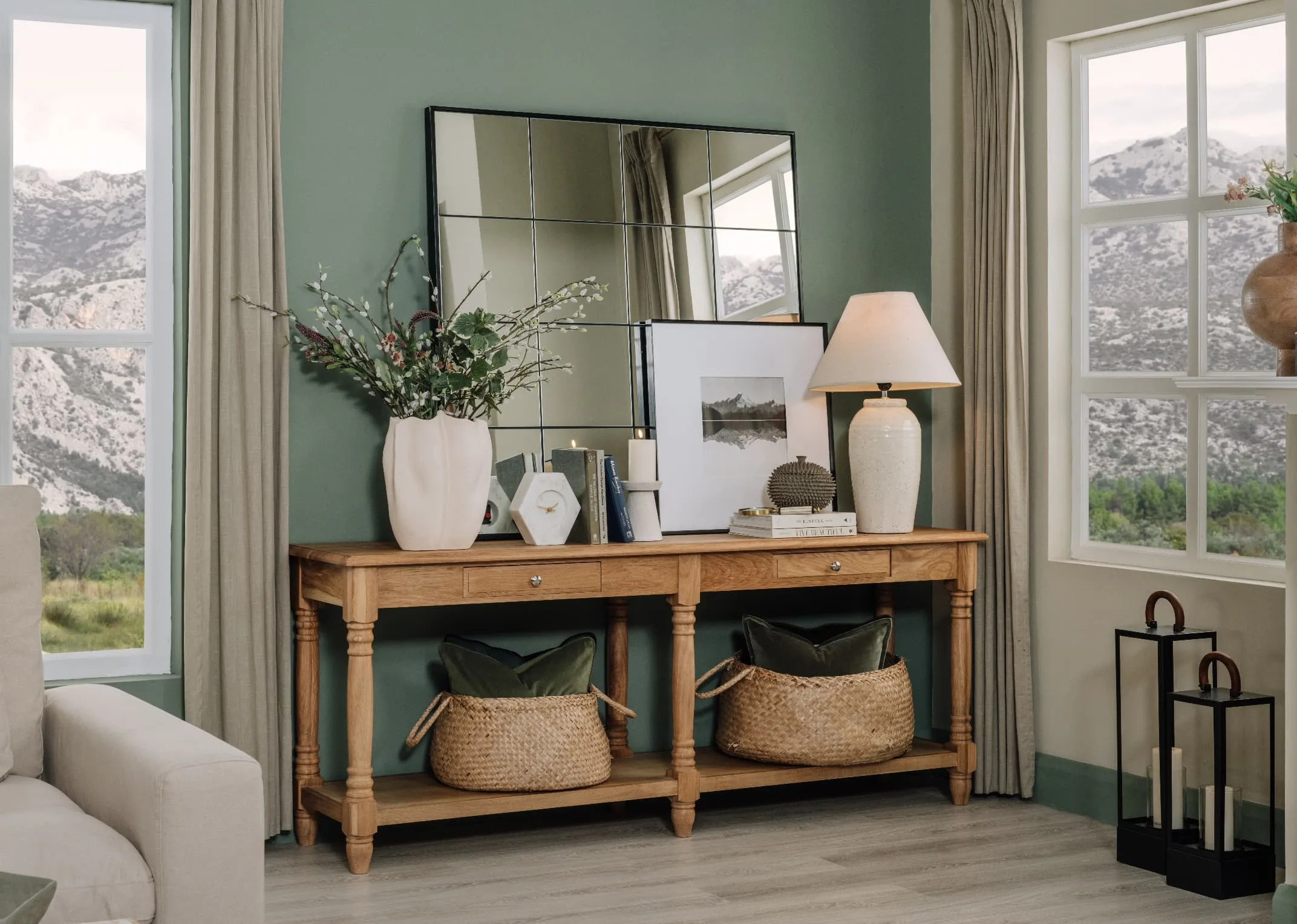 2 Drawer Oak Console Table - Iona