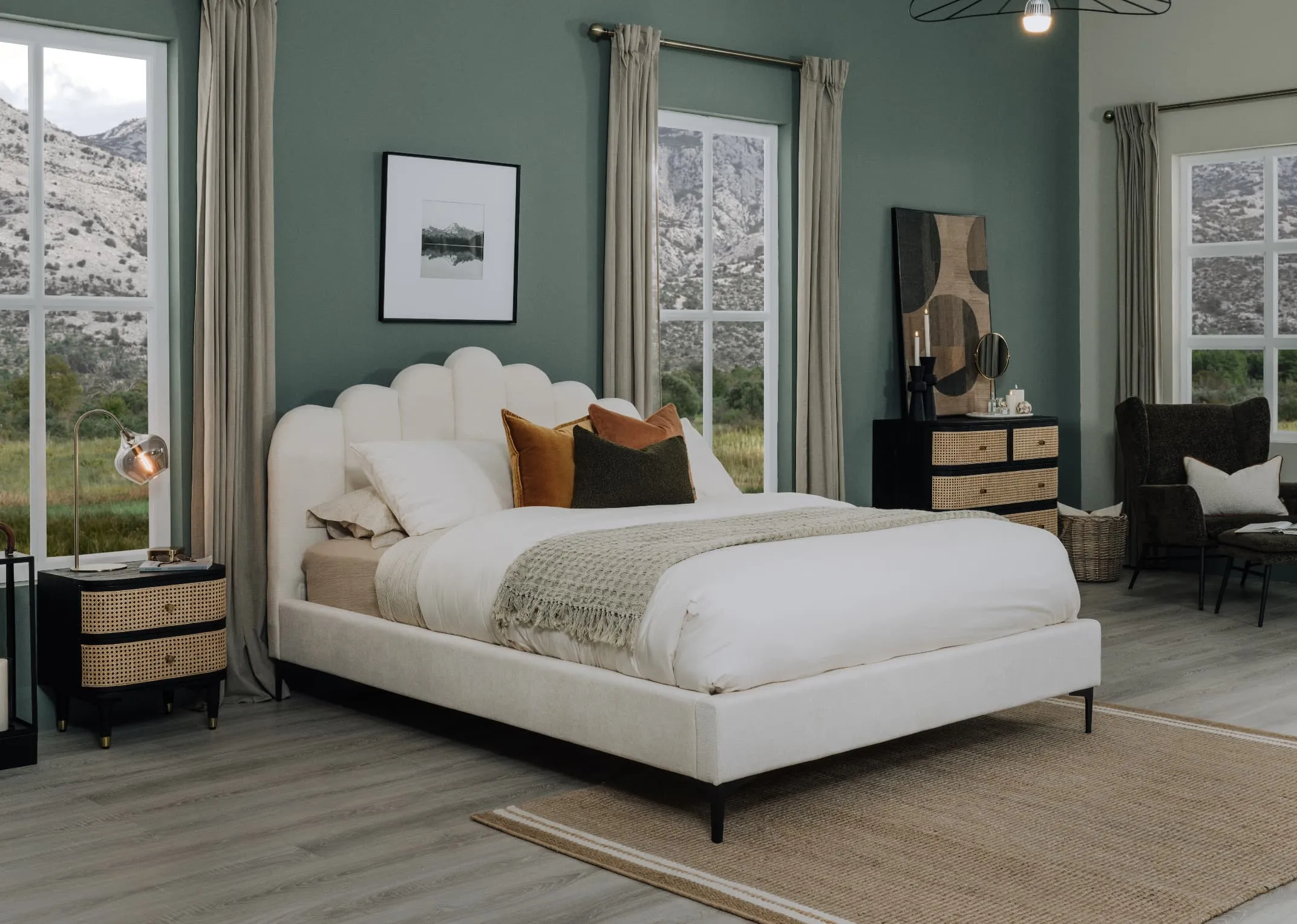 Double (4ft6) Cream Fabric Bed Frame - Faye