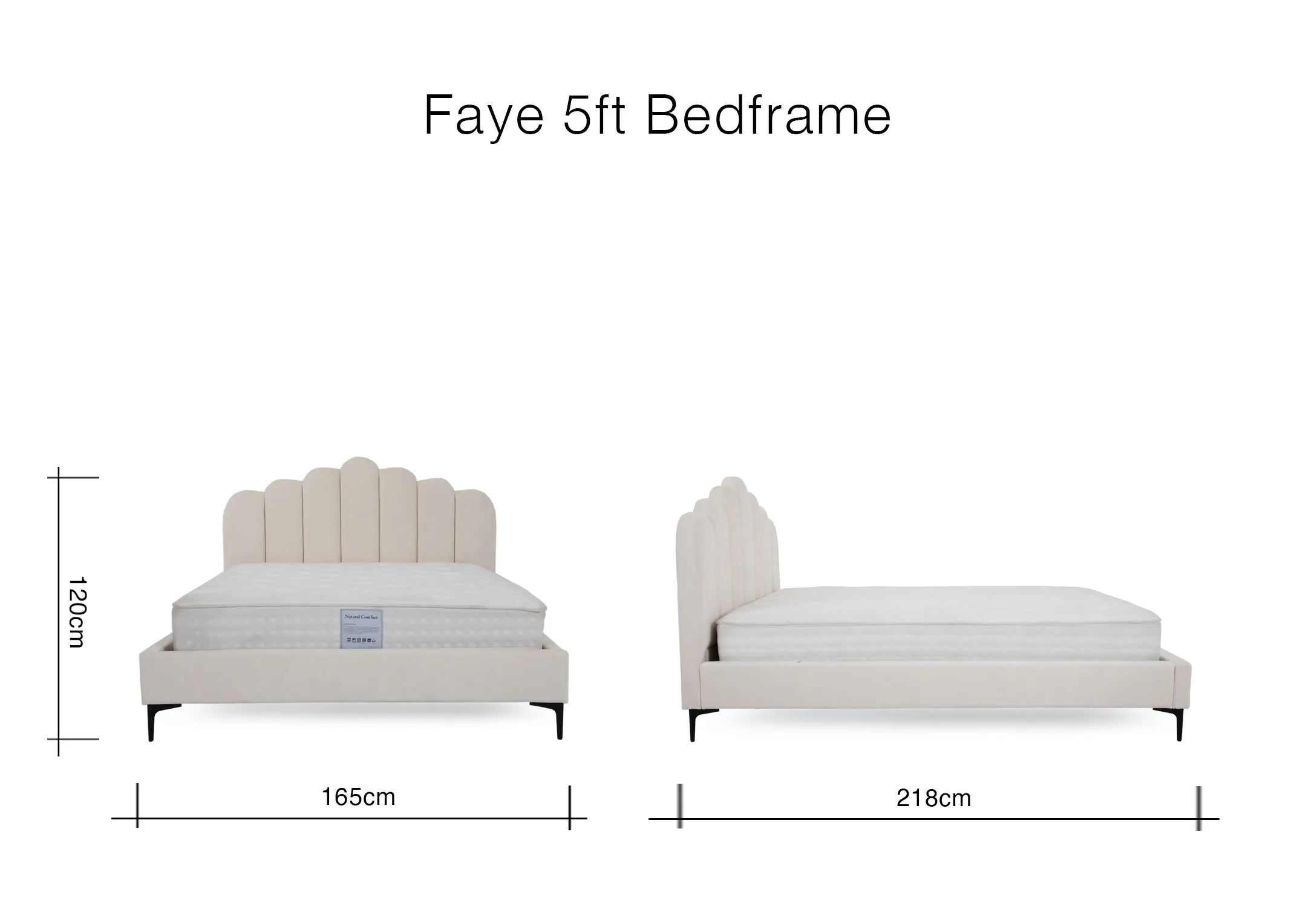 A dimension image of the Faye 5ft Bedframe with 165cm x 208cm x 120cm