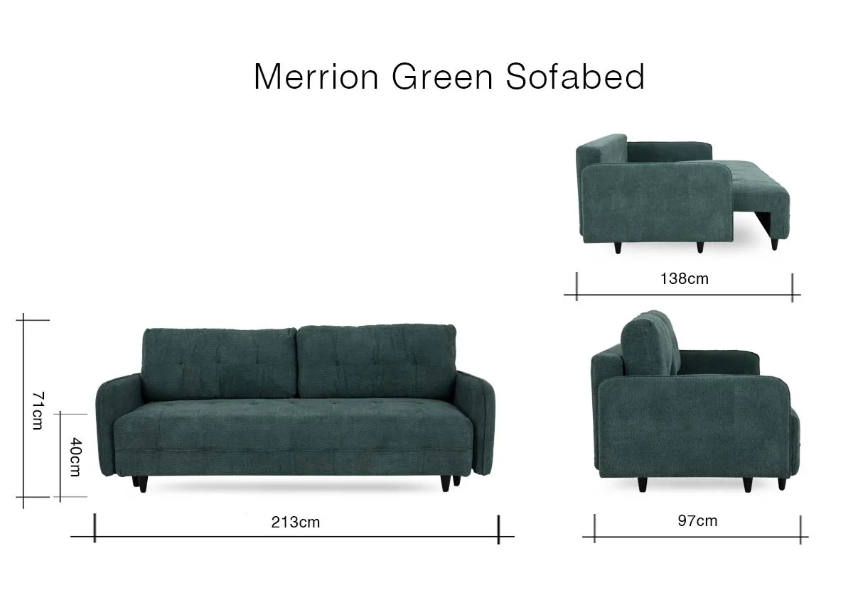 A dimension image of the Merrion sofabed with 213cm x 97cm-138cm x 71cm