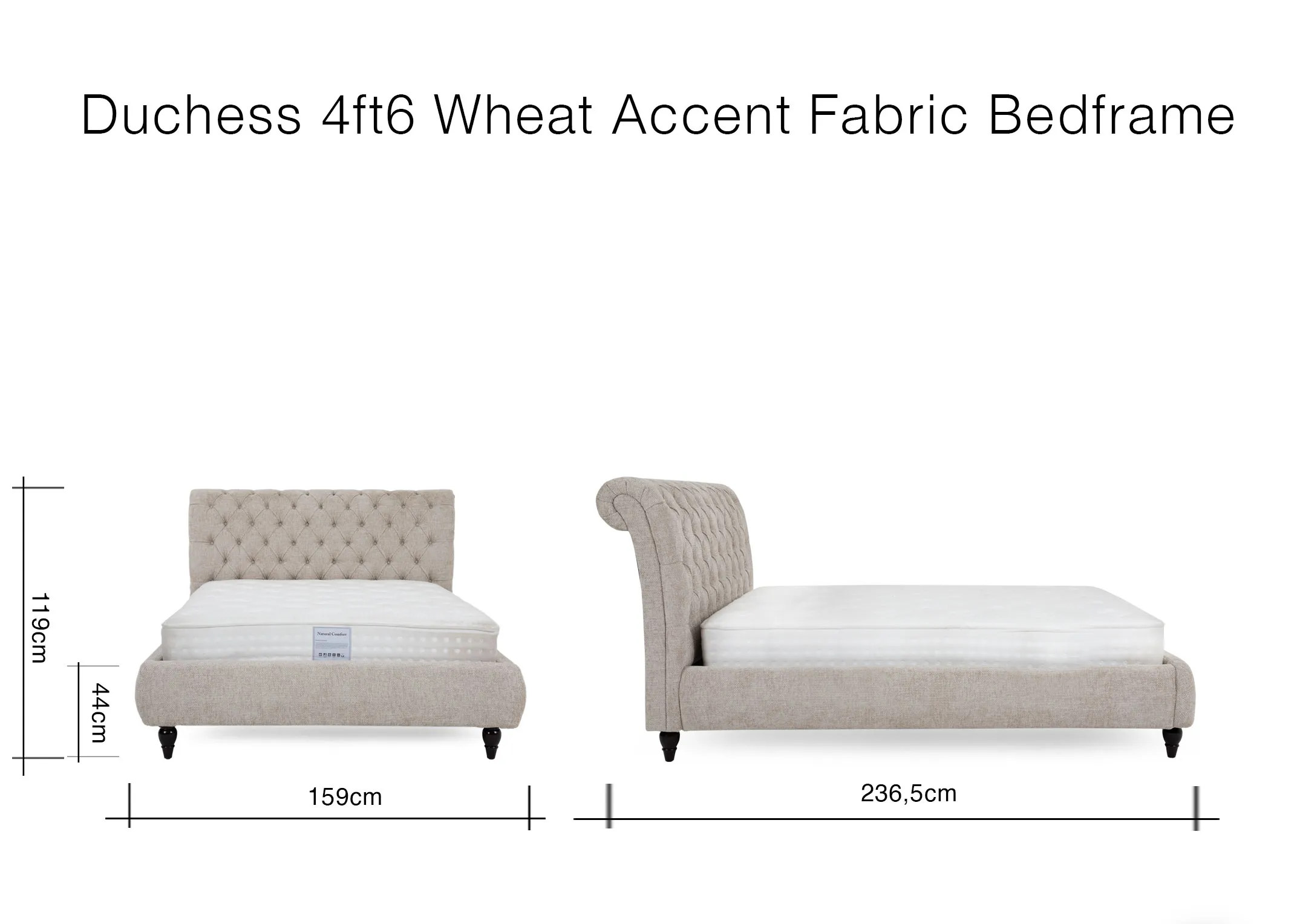 A lifetsyle image of the Duchess biege bedframe with Delilah rug with chevron oak locker and chest.