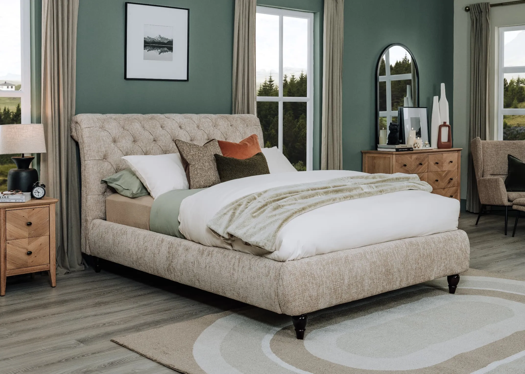 Super King (6ft) Beige Fabric Bed Frame - Duchess