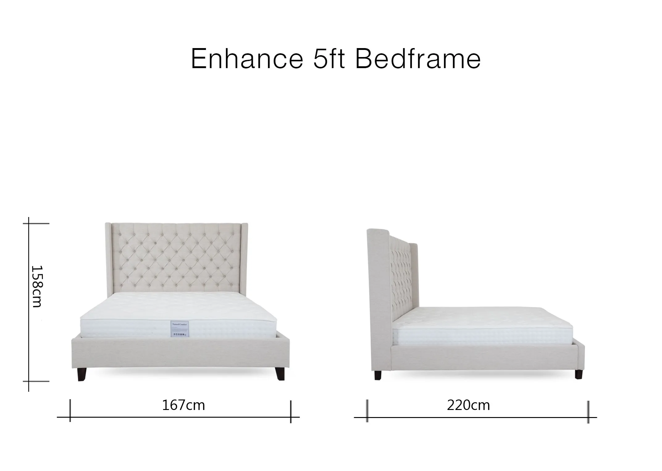 A dimension image of the Enhance 5ft Bed with 167cm x 220cm x 158cm