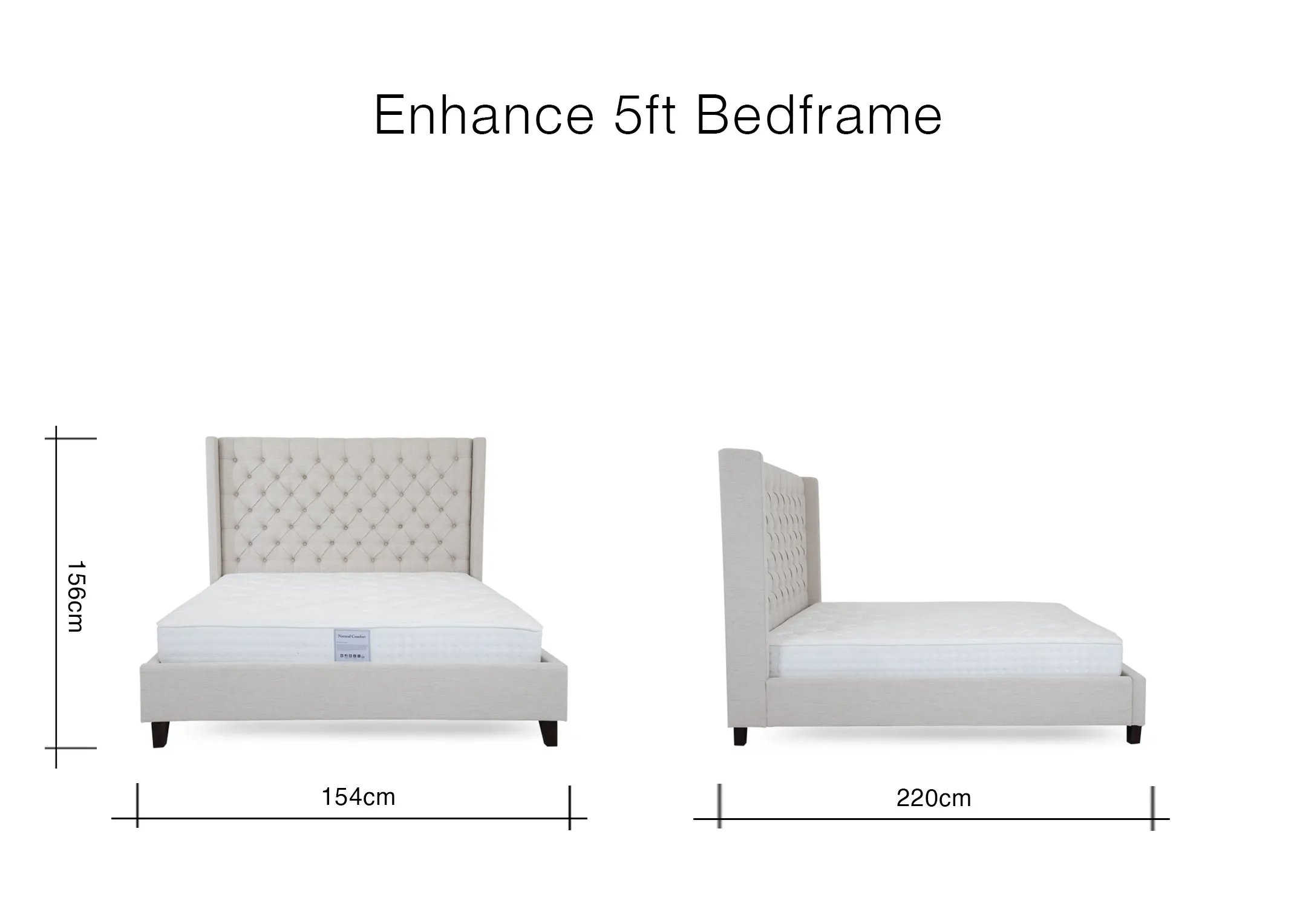 A dimension image of the Enhance 5ft Bed with 154cm x 220cm x 156cm