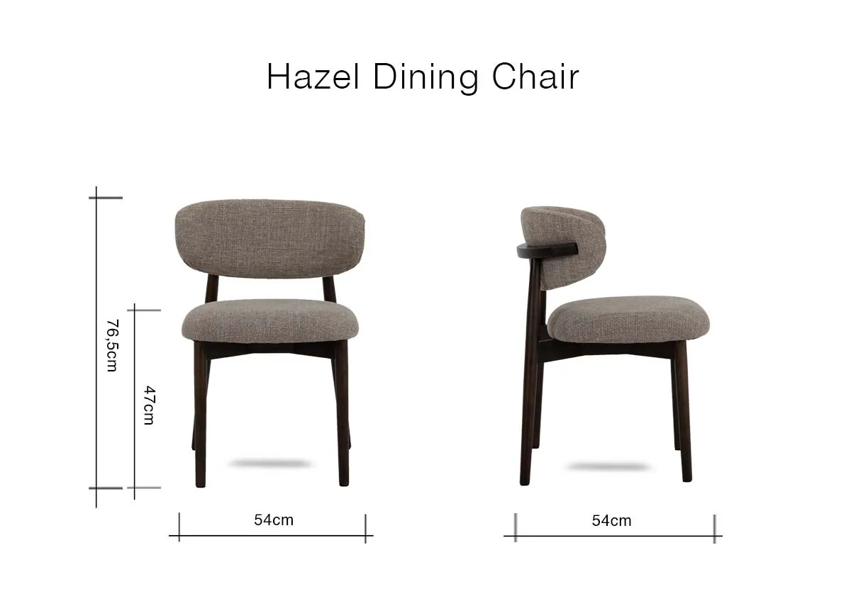 A dimension image of the Hazel dining chair with 54cm x 54cm x 76.5cm